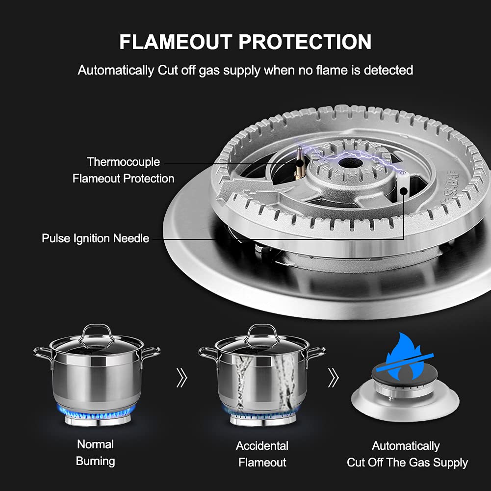 30 Inch Built-In Gas Cooktop - 5 High Efficiency SABAF Burners with Flame Out Protection | 304 Stainless Steel Gas Stove | NG/LPG Convertible | CSA Certified | Perfect for Modern Kitchens & Professional Cooking