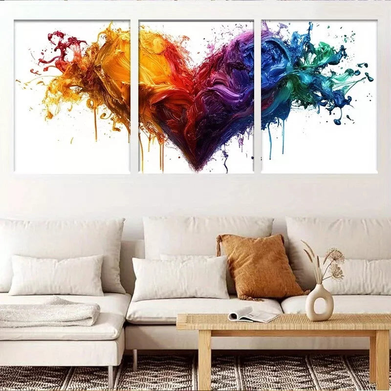 3-Piece Modern Vibrant Abstract Colorful Heart Wall Art Set - Framed Canvas 40x60cm (16x24in) - High Quality Print - 100% Australian Made - Ready to Hang - Perfect for Living Room, Bedroom & Office Decor