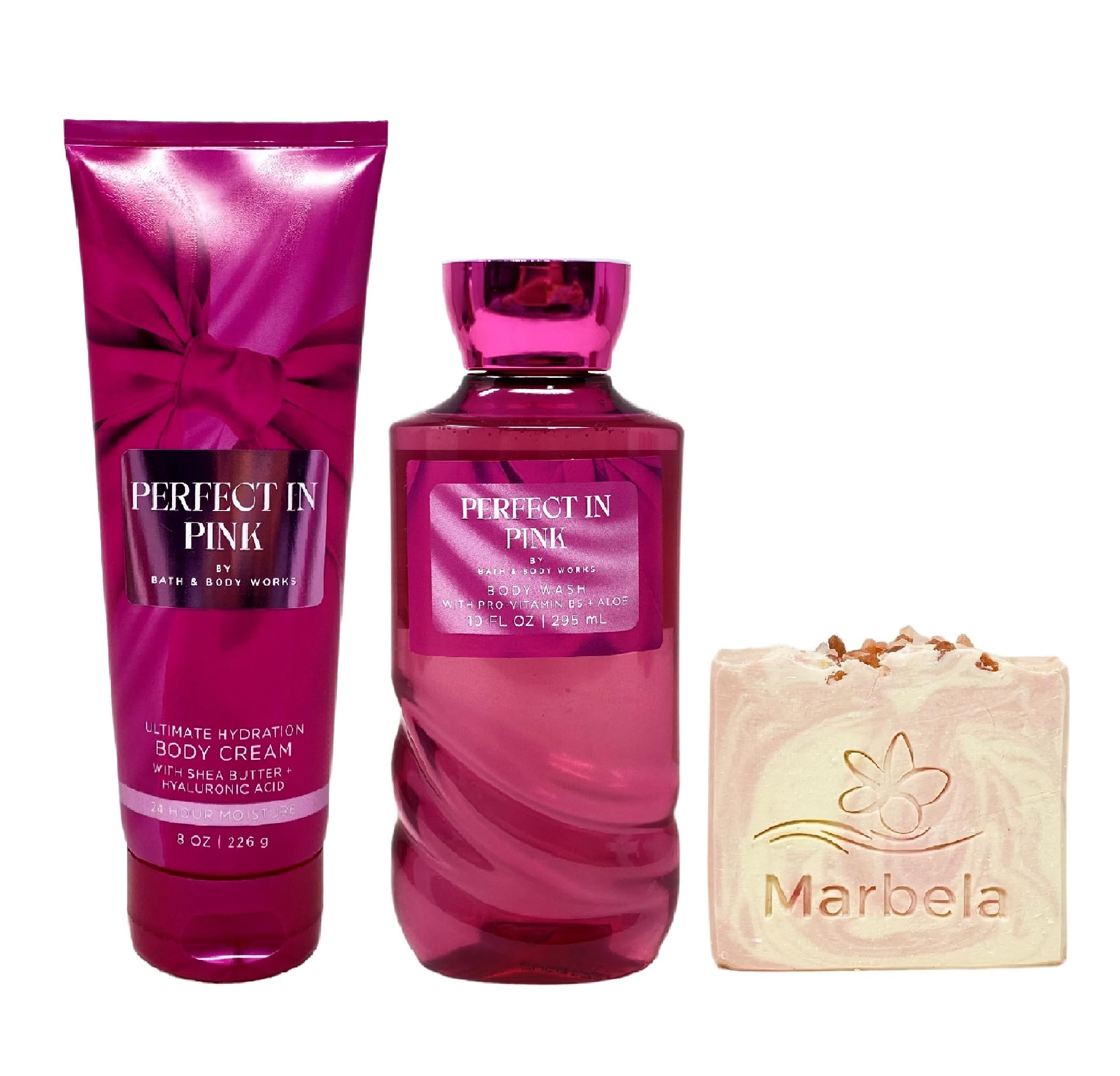 Bath & Body Works Perfect In Pink Body Cream & Body Wash Gift Set with Himalayan Salt Bar Soap - Full Size Skincare Set for Women, Perfect for Valentine's Day Gifts & Self-Care Pampering