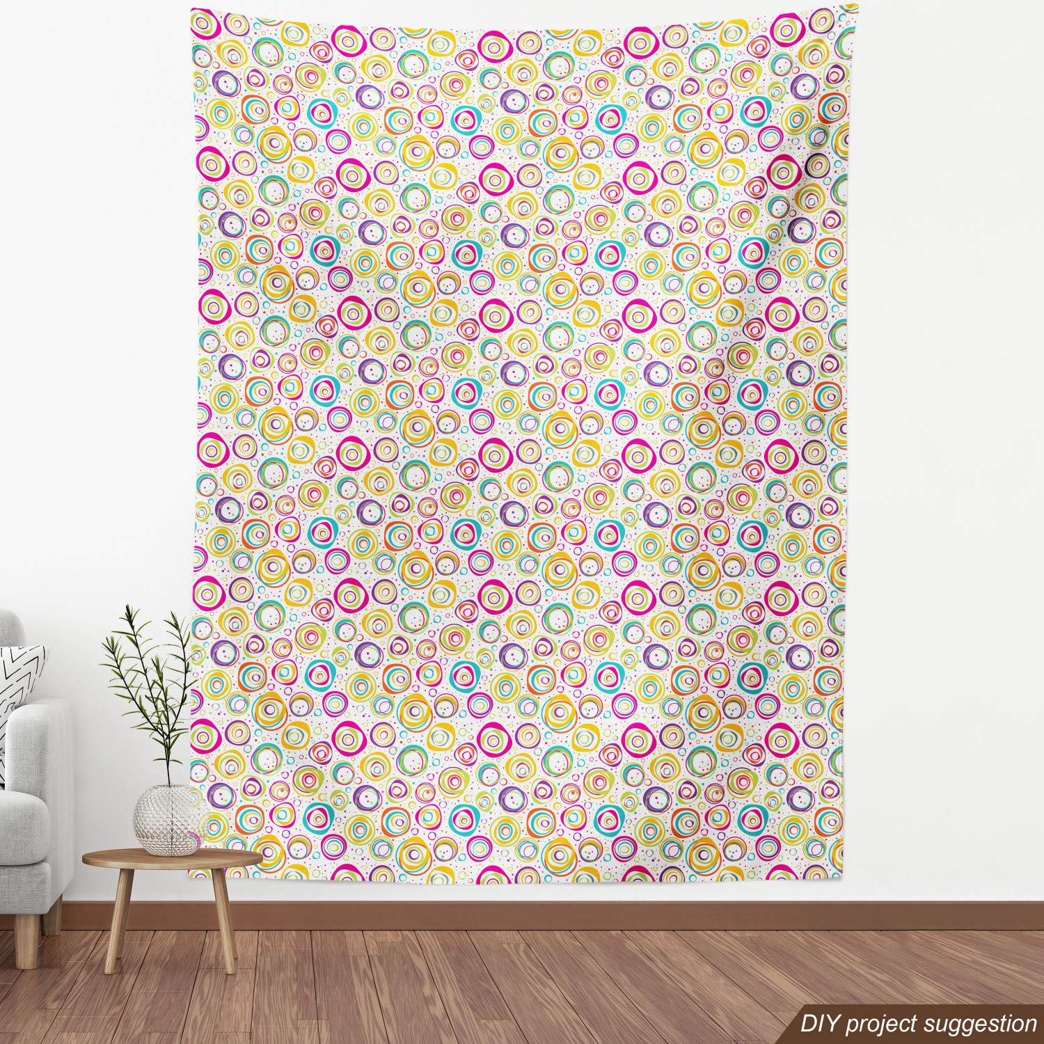 Ambesonne Geometric Fabric by The Yard - Spirals with Funny Dots Bubbles Print Decorative Upholstery Fabric for Sofa, Curtains & Home Decor (10 Yards, Yellow & Green) | Perfect for DIY Projects, Crafting & Interior Design