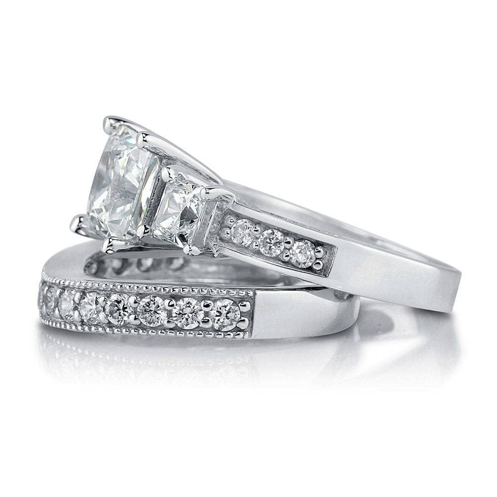 BERRICLE Sterling Silver 3-Stone Wedding Engagement Ring Set - 2 Carat Princess Cut Cubic Zirconia CZ Rings for Women - Rhodium Plated Size 4-10 - Perfect for Proposals, Anniversaries & Special Occasions