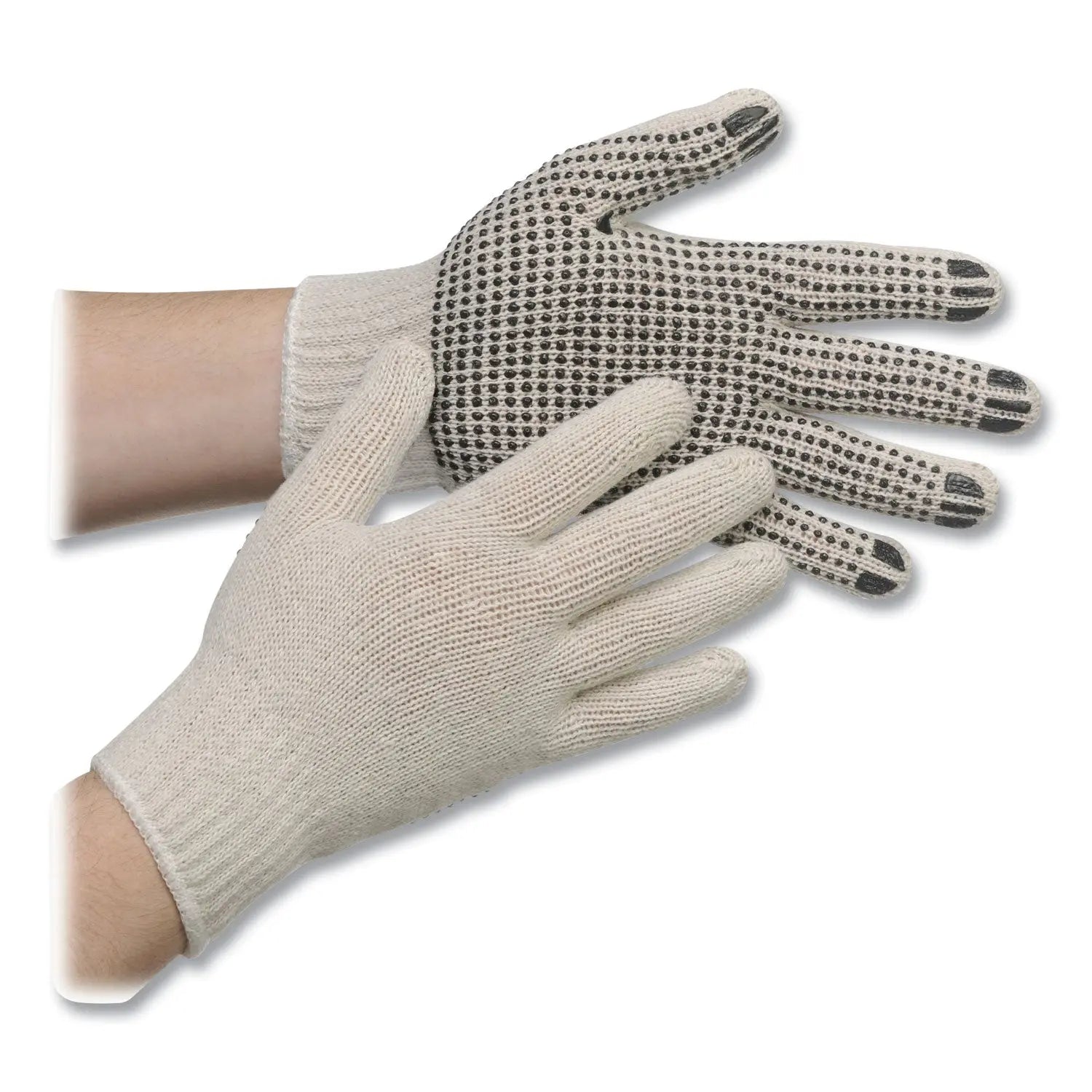 AMBITEX® PRO PVC Dotted String Knit Gloves - Medium Size, White/Black (Pack of 12) - Durable Work Gloves for Construction, Gardening & Outdoor Activities