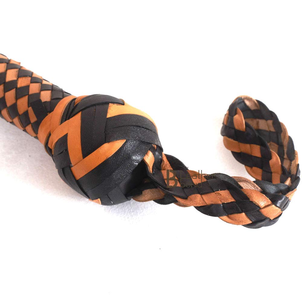 10 Foot Bullwhip - 16 Plaits Kangaroo Hide Leather with Leather Belly & Bolster - Indiana Jones Style Equestrian Whip in Tan & Black - Perfect for Horseback Riding, Training, and Cosplay
