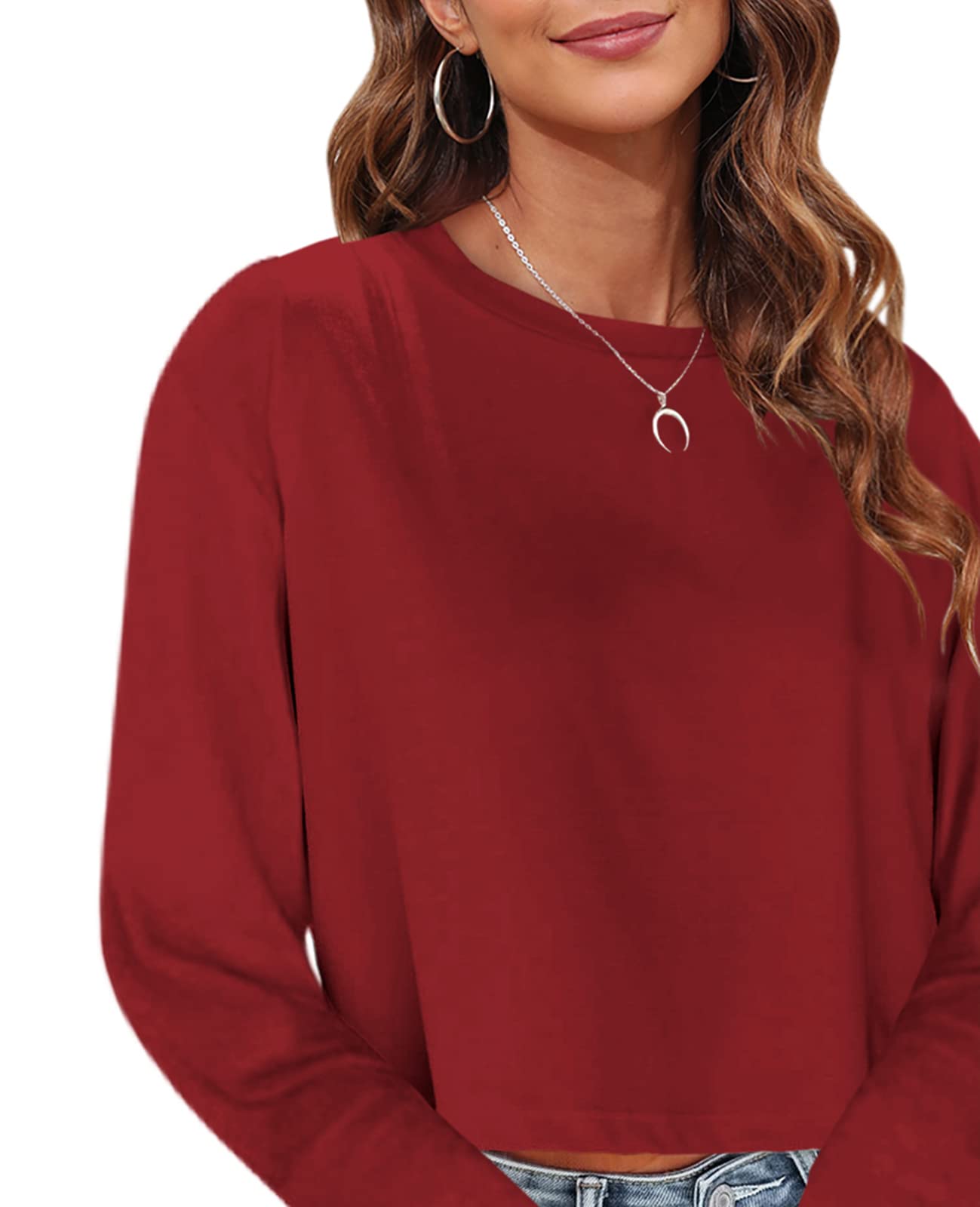 Tankaneo Women's Long Sleeve Crop Tops - Loose Fit Cropped T-Shirt 2025 | Crew Neck Casual Shirt for Women | Perfect for Layering, Workout, Streetwear & Everyday Outfits
