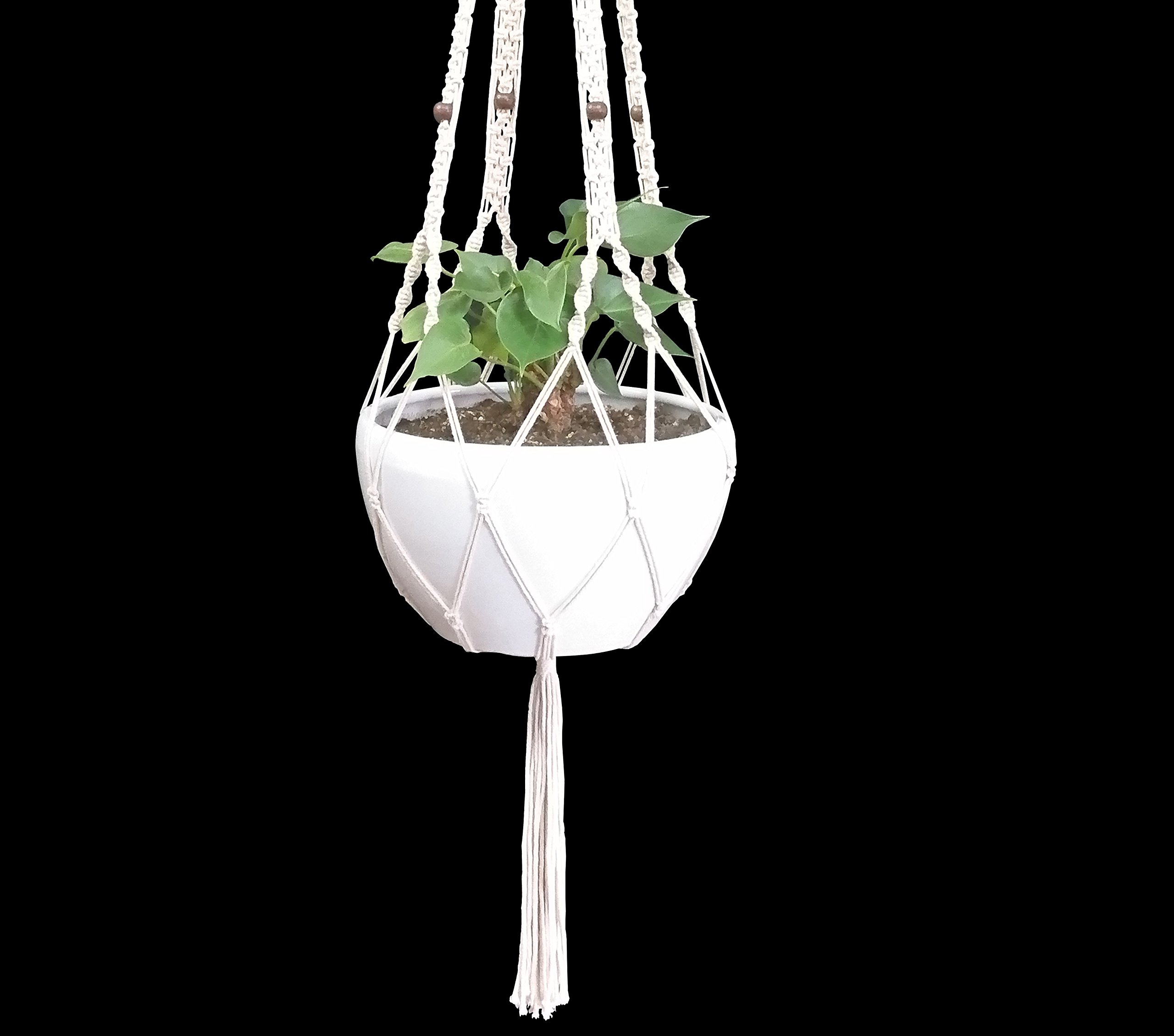 Macrame Plant Hanger - 4 Legs 59 Inch Hanging Planter for 12-13 Inch Pots (Cream Cotton) - Boho Home Decor for Indoor Plants, Living Room, Bedroom & Patio