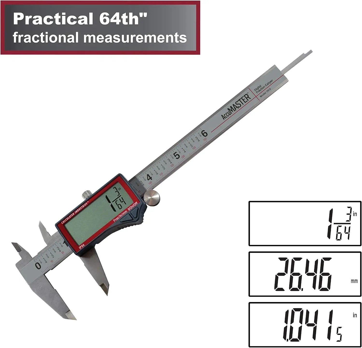 AccuMaster Digital Fraction Caliper 6 Inch - Precise Fractional/Inch/Metric Measurements for Woodworking, Metalworking & DIY Projects