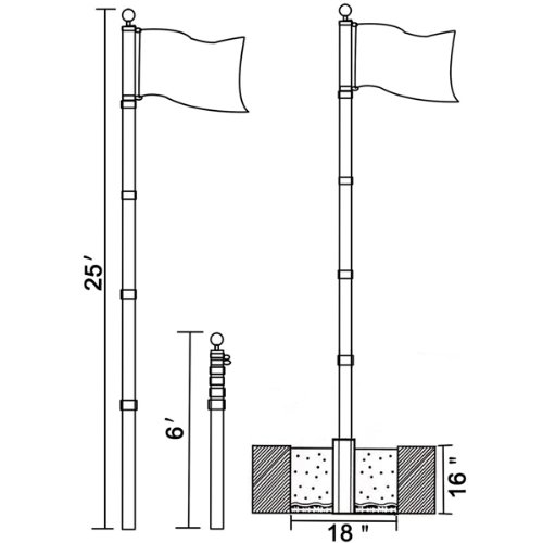 25 Foot Telescoping Flag Pole Kit with Heavy Duty Aluminum Pole & US Flag - Perfect for Home, Garden, and Patriotic Outdoor Decor