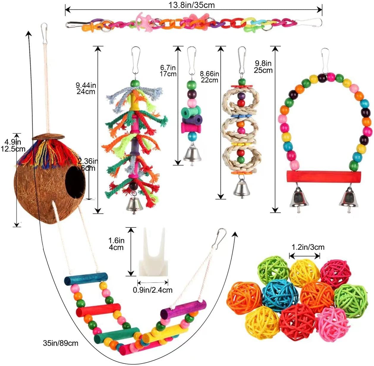 17 Pcs Bird Toys Set - Parakeet Swing, Chewing Hanging Toys & Climbing Ladder for Cockatiels, Conures, Finches, Budgies - Perfect for Bird Cage Enrichment and Playtime Activities
