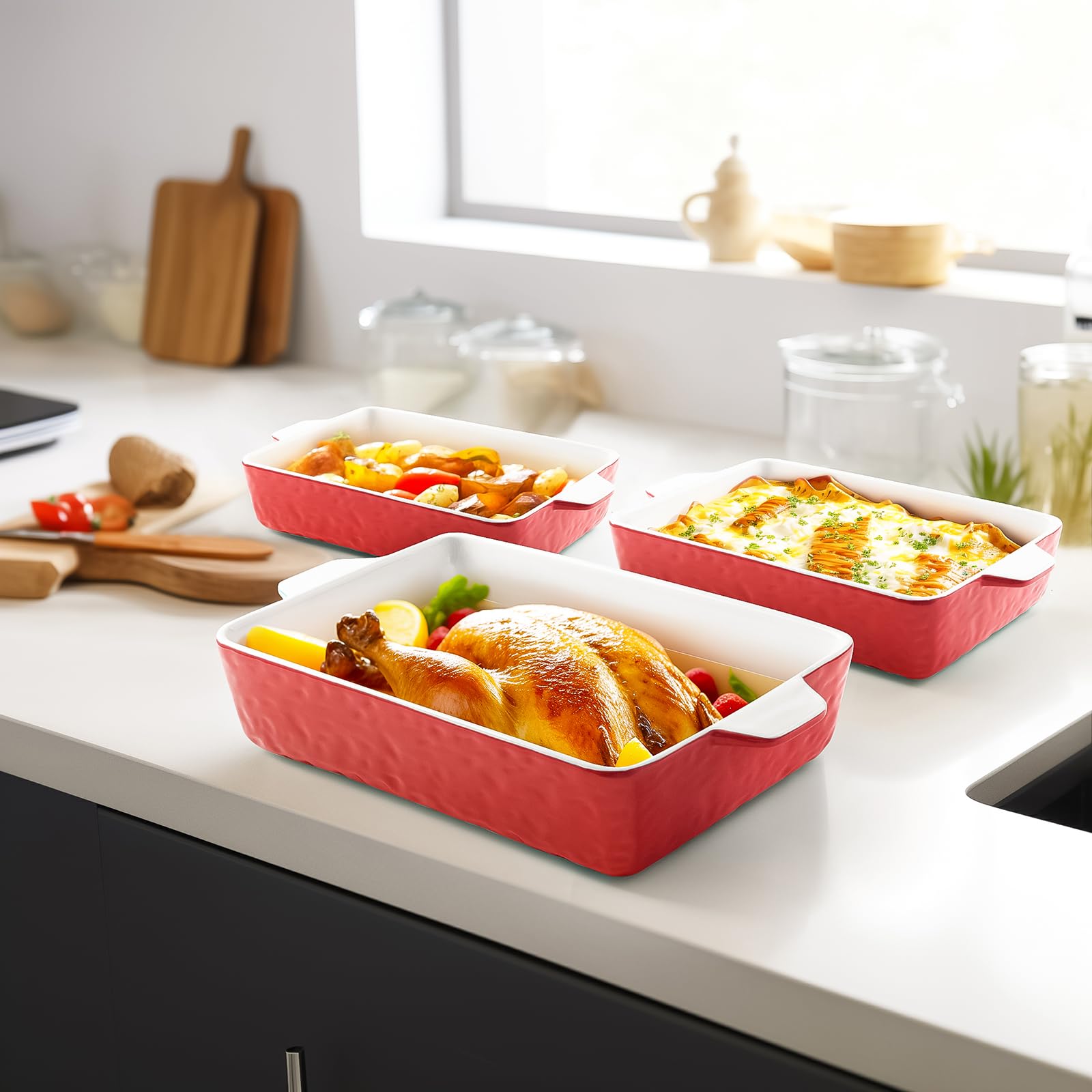 3-Piece Ceramic Casserole Dish Set - 11.6