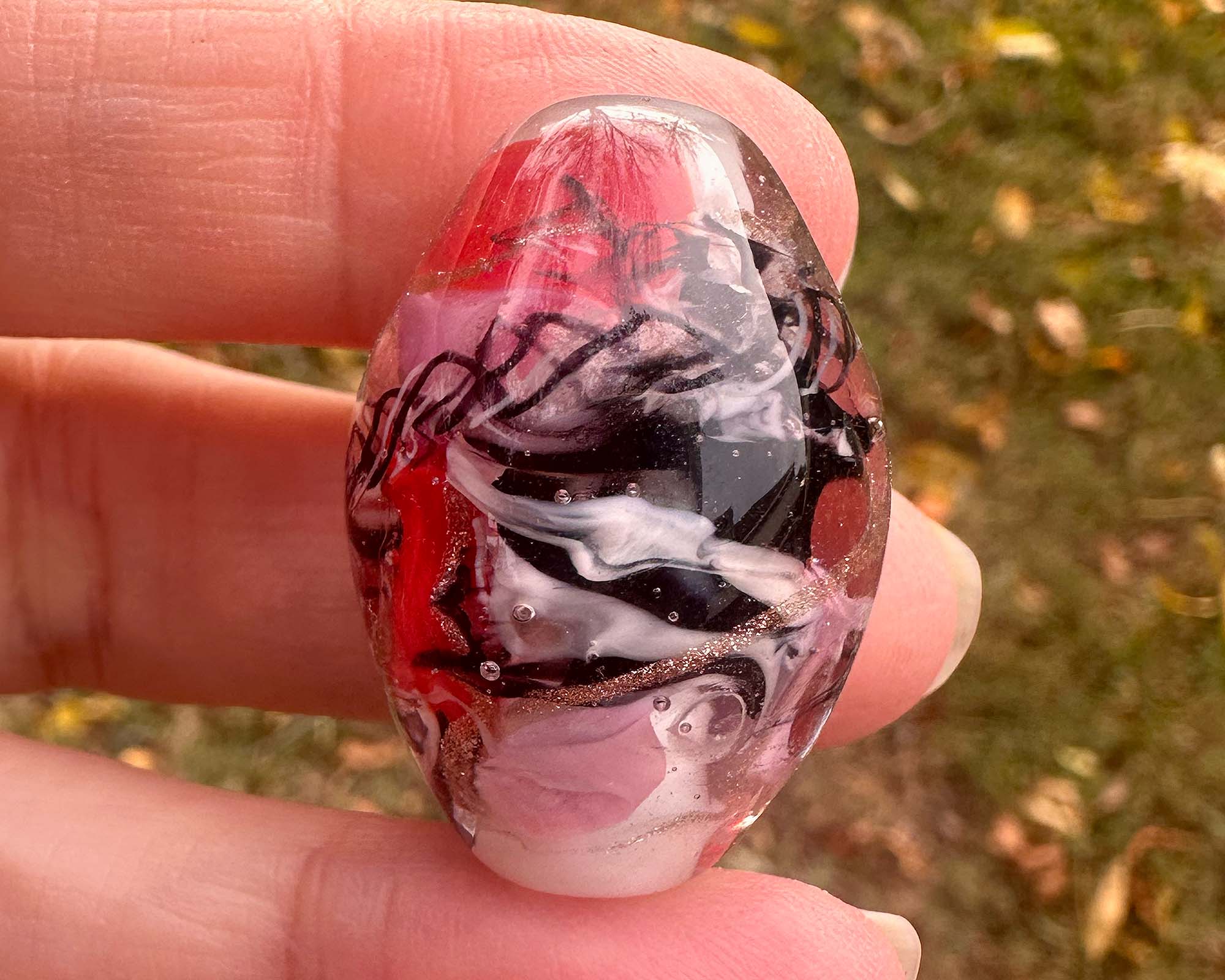 Handmade Cherry Blossom Noir Lampwork Glass Focal Bead - Unique SRA Artisan Jewelry Component for Necklaces, Bracelets & DIY Crafting