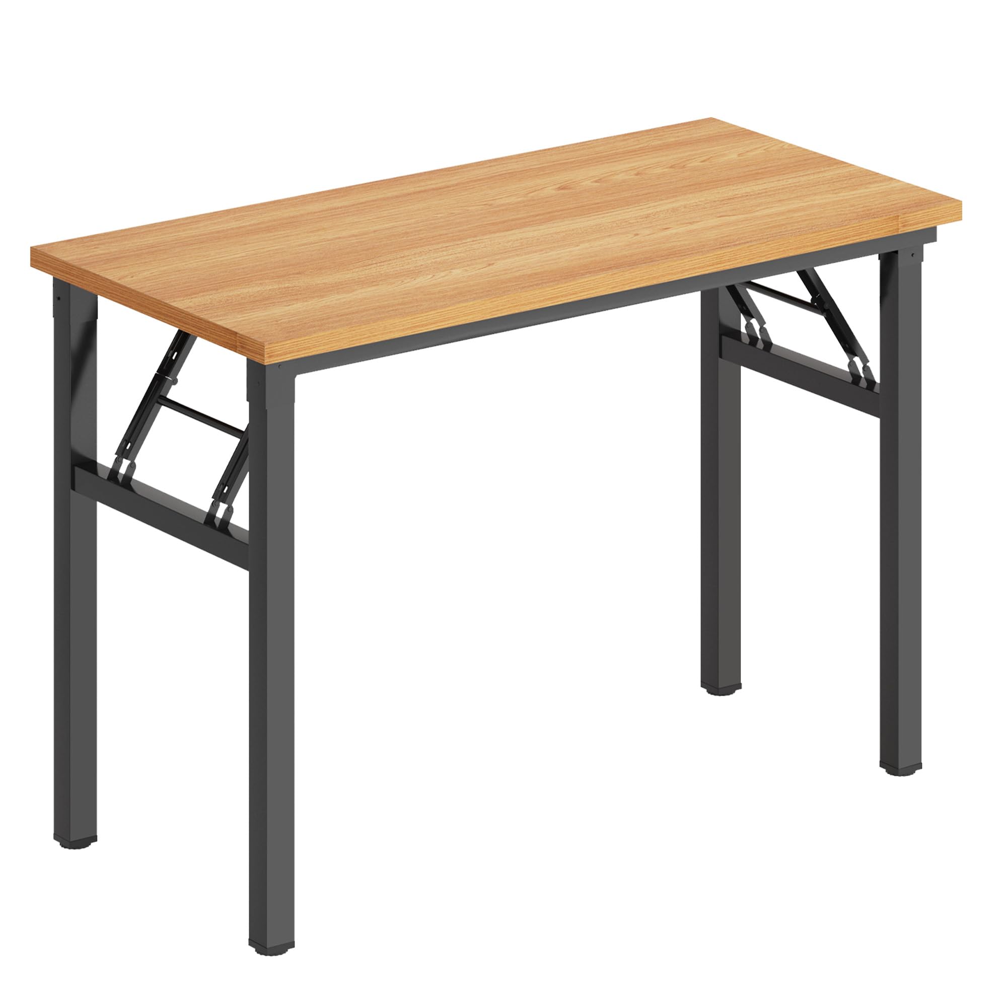 DLandHome 39.4 Inch Folding Computer Desk - Space Saving Writing Desk for Small Spaces, Study Table & Laptop Workstation (Teak & Black, No Assembly Required) - Perfect for Home Office, Dorm Room & Small Apartments
