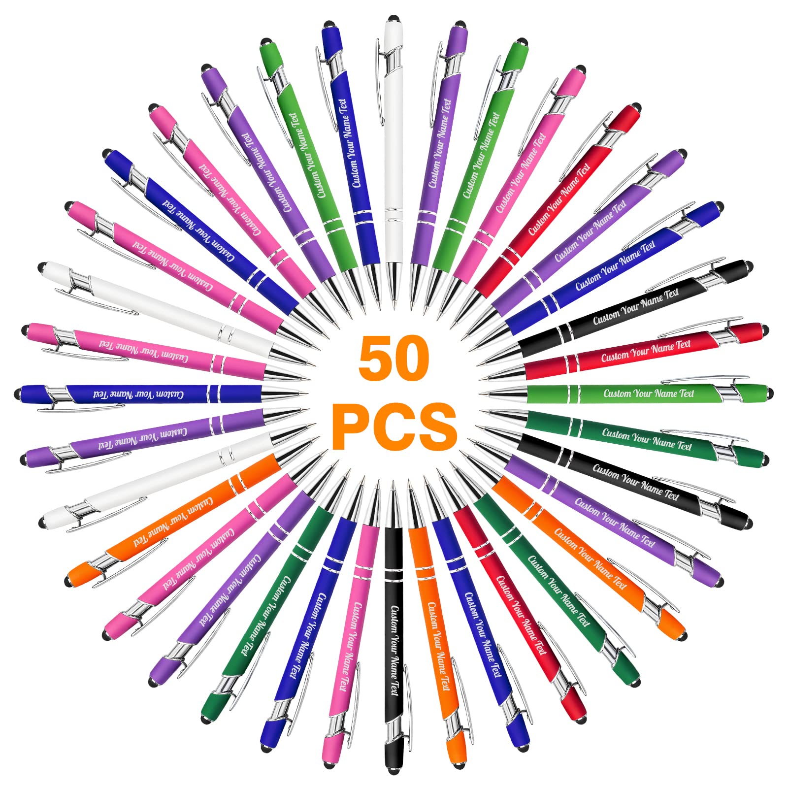50-Pack Custom Engraved Ballpoint Pens - Personalized with Business Name, Logo & Message - Soft Black Ink & Touch Metal Stylus - Ideal for Office, Anniversaries, Graduations & Birthday Gifts