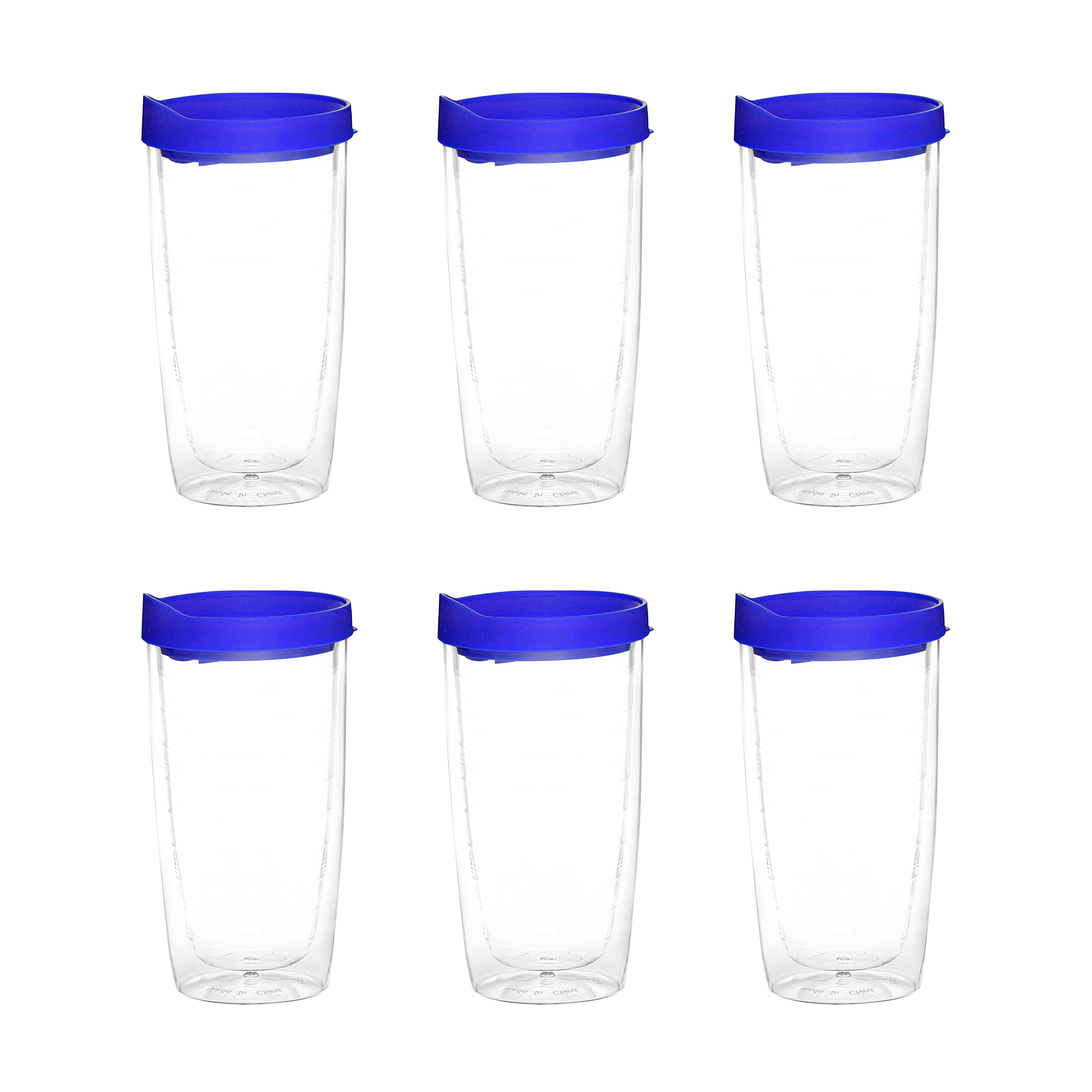 14 oz Double Wall Plastic Tumblers with Slide-Lock Lid - 6 Pack Insulated Travel Coffee Cups for Hot & Cold Drinks - BPA Free Reusable Tumblers for Office, Camping, Road Trips & Outdoor Activities - Blue