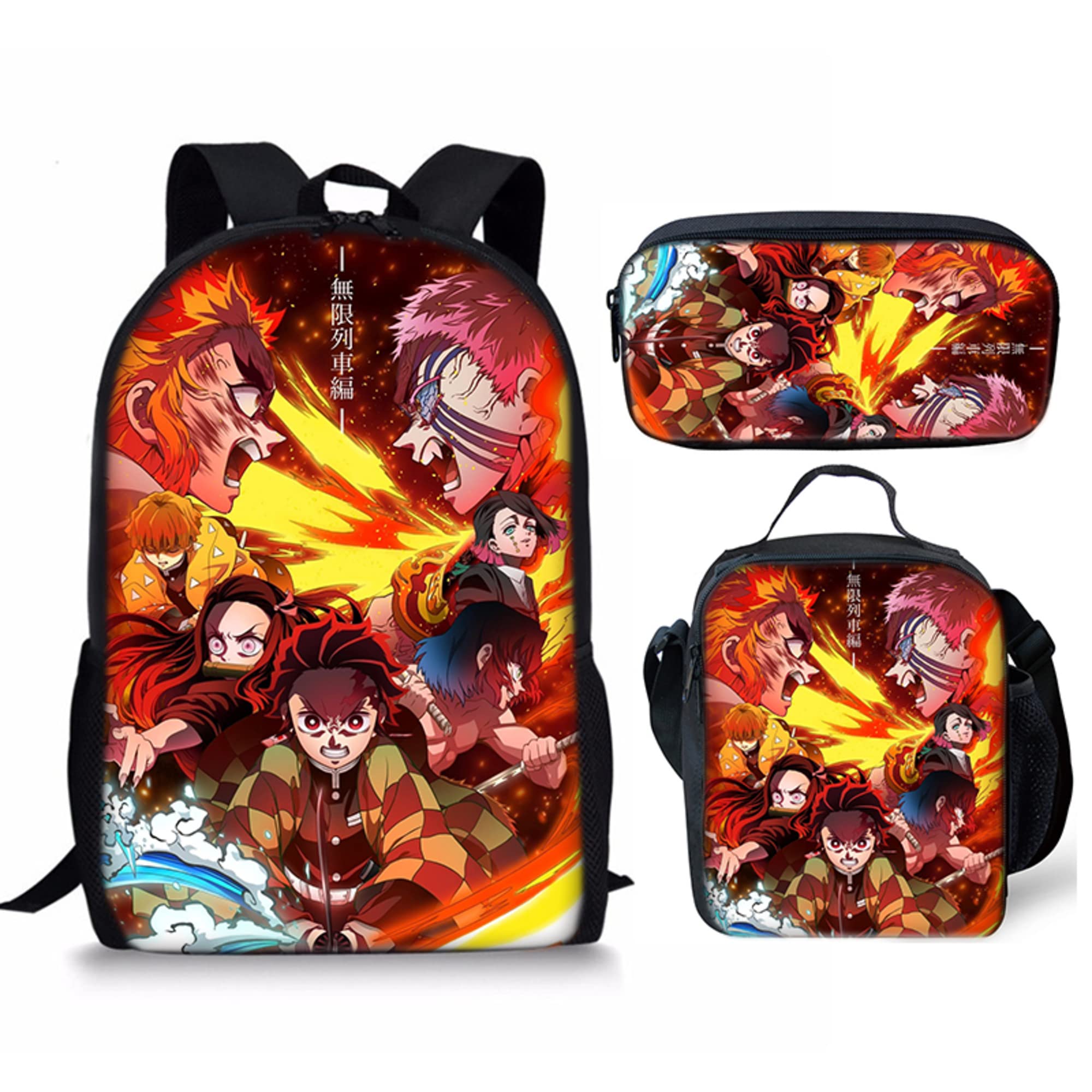 KXQWB 3-Piece Anime Backpack Set - Daily School & Travel Backpack with Lunch Bag & Pencil Case | Cute Cartoon Design for Students, Commuters & Anime Fans | Perfect for School, Work & Travel Accessories