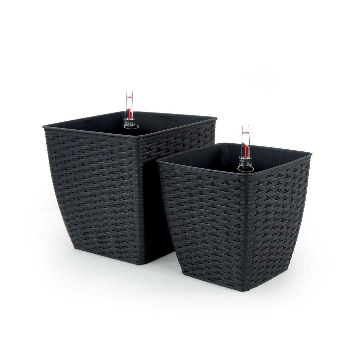 DTY Signature 2-Pack Self-Watering Planters - Handwoven Wicker Square Plant Pots for Indoor/Outdoor Decor - Perfect for Home, Office, and Garden Use