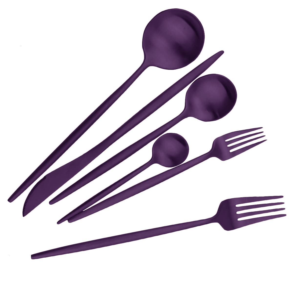 Premium 40-Piece Matte Purple Flatware Set - 304 Stainless Steel Cutlery (8 Place Settings) - Forks, Spoons & Knives - Elegant Dinnerware for Wedding, Christmas Party, Camping & Daily Use - Durable Kitchen Tableware Set