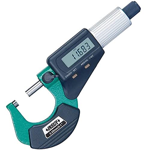 INSIZE Digital Outside Micrometer 0-25mm (0-1 Inch) - Precision Measuring Tool for Metalworking & Engineering - Dark Gray & Green - Ideal for Workshop, Quality Control & Industrial Measurements