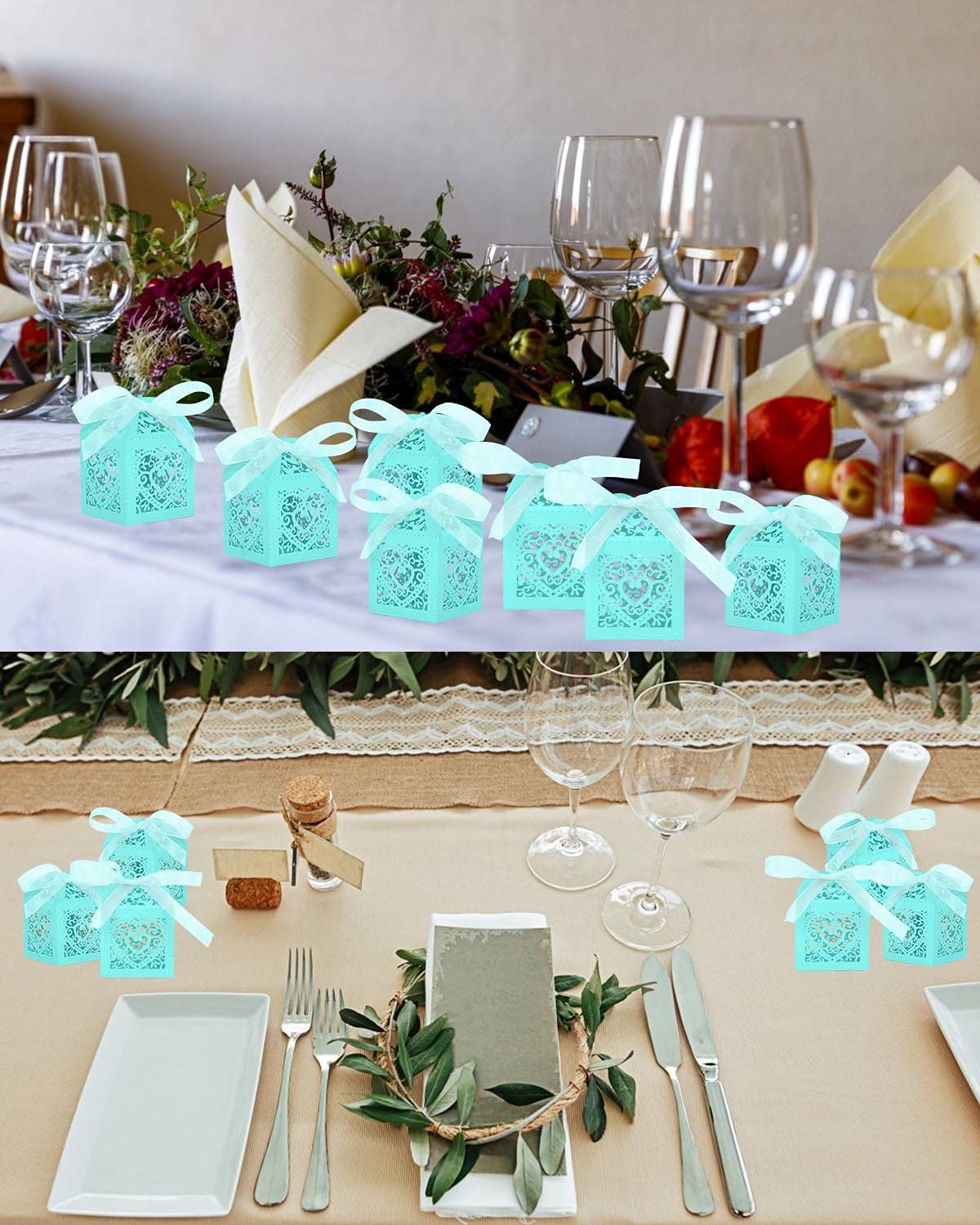 50 Pack Blue Wedding Favor Boxes with Heart Cutouts - Elegant Mini Gift Boxes for Chocolates & Candies - Perfect for Weddings, Baby Showers & Birthday Parties - Includes Decorative Ribbon (2x2x2 Inches) - Great for Party Favors, Guest Gifts & Special Occasions
