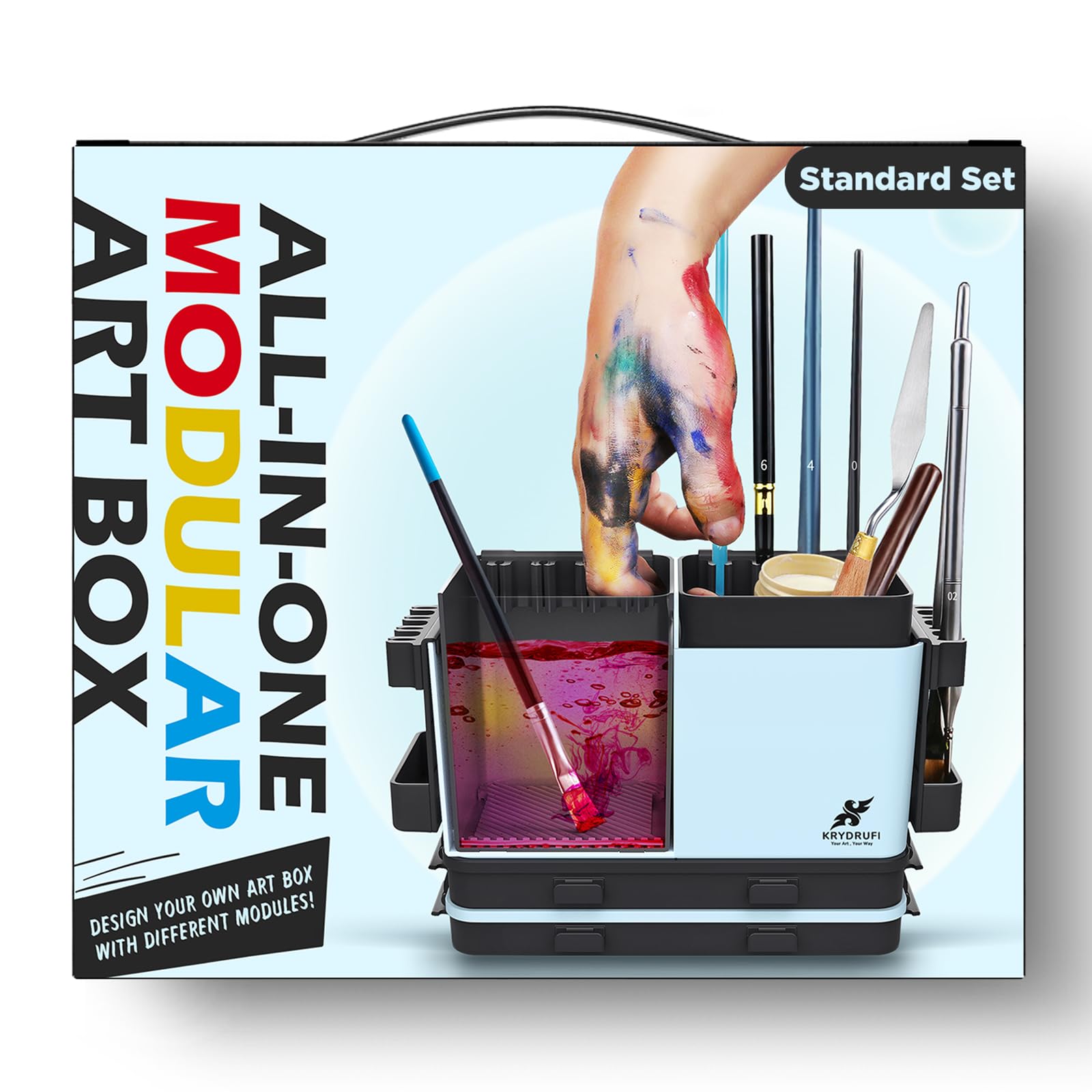 Portable All-in-One Modular Painting Station with Paint Brush Cleaner & Holders, Wet Paint Palette Tray with Lid for Miniature Painting, Acrylic Paints - Standard Set - Perfect for Artists, Hobbyists & DIY Craft Projects