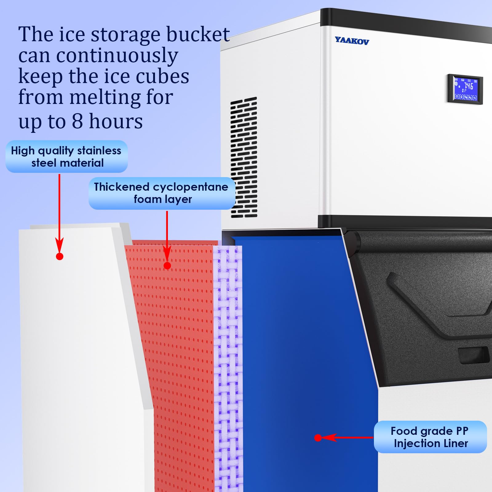 YAAKOV 550LBS/24H Commercial Ice Maker Machine with 400LBS Storage Bin - 22