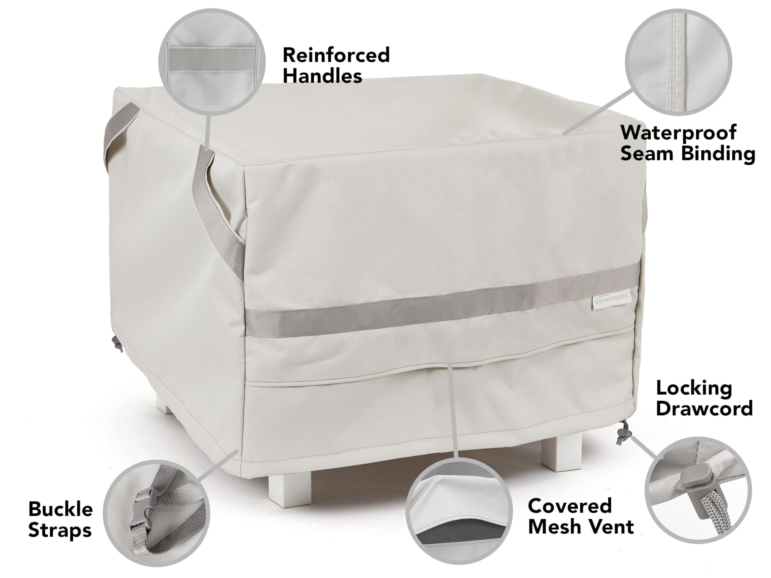 Premium Square Table Cover 52x52 Inches - Waterproof Polyester Outdoor Dining Tablecloth with Drawstring Hem, UV & Weather Resistant - Perfect for Patio, Garden, and Picnic Use (Stone Color)