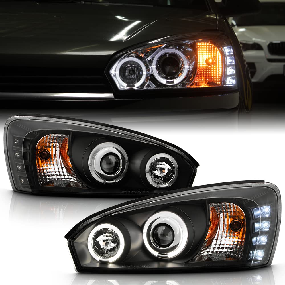 ACANII LED Halo Projector Headlights Assembly for 2004-2007 Chevy Malibu - Black Housing Headlamps Pair (Driver & Passenger Side) - Upgrade Night Visibility & Style for Daily Commute & Road Trips