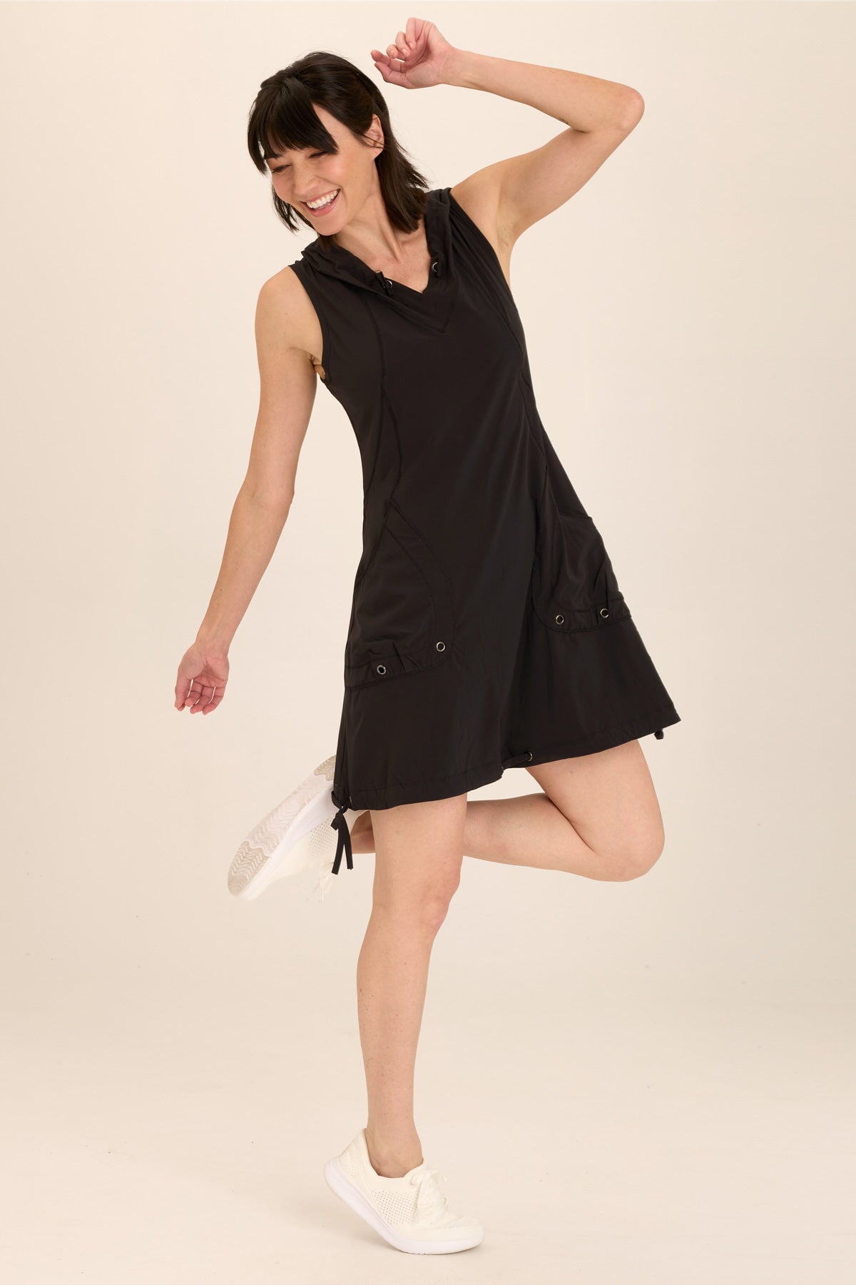 Sumi Active Whisper Stretch Hooded Cargo Mini Dress for Women - Comfortable Workout & Streetwear Fashion - Perfect for Yoga, Running, and Casual Outfits