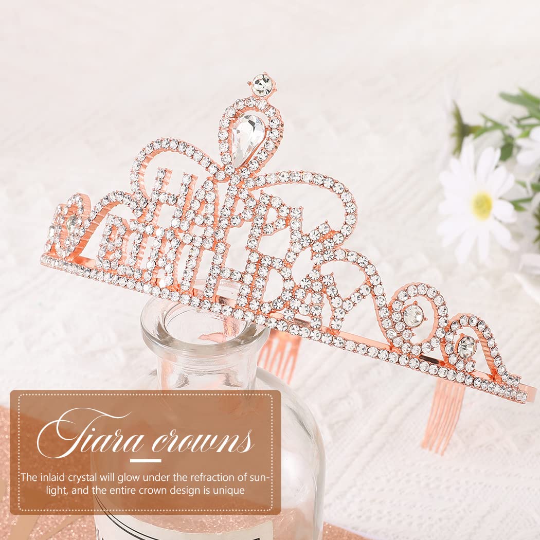 Sparkling Rose Gold Crystal Princess Tiara with Comb Headband - Elegant Rhinestone Crown for Women & Girls Birthday Parties, Pageants, Weddings & Special Occasions