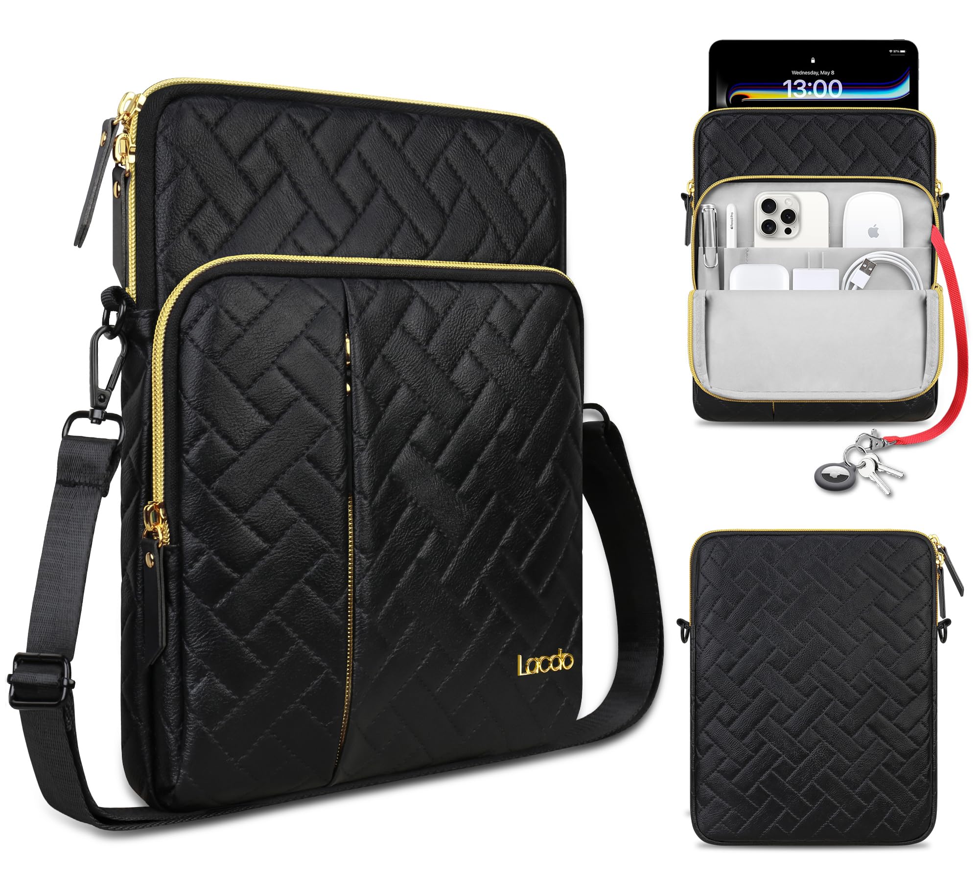Lacdo 11 inch Tablet Sleeve Bag for iPad Pro M4/Air M3 M2/A16, 10.9 inch iPad, 10.2 inch iPad Air 5/4 & Samsung Galaxy Tab A9+ - Protective Shoulder Carrying Case (Black) - Perfect for Travel, Office & School Use
