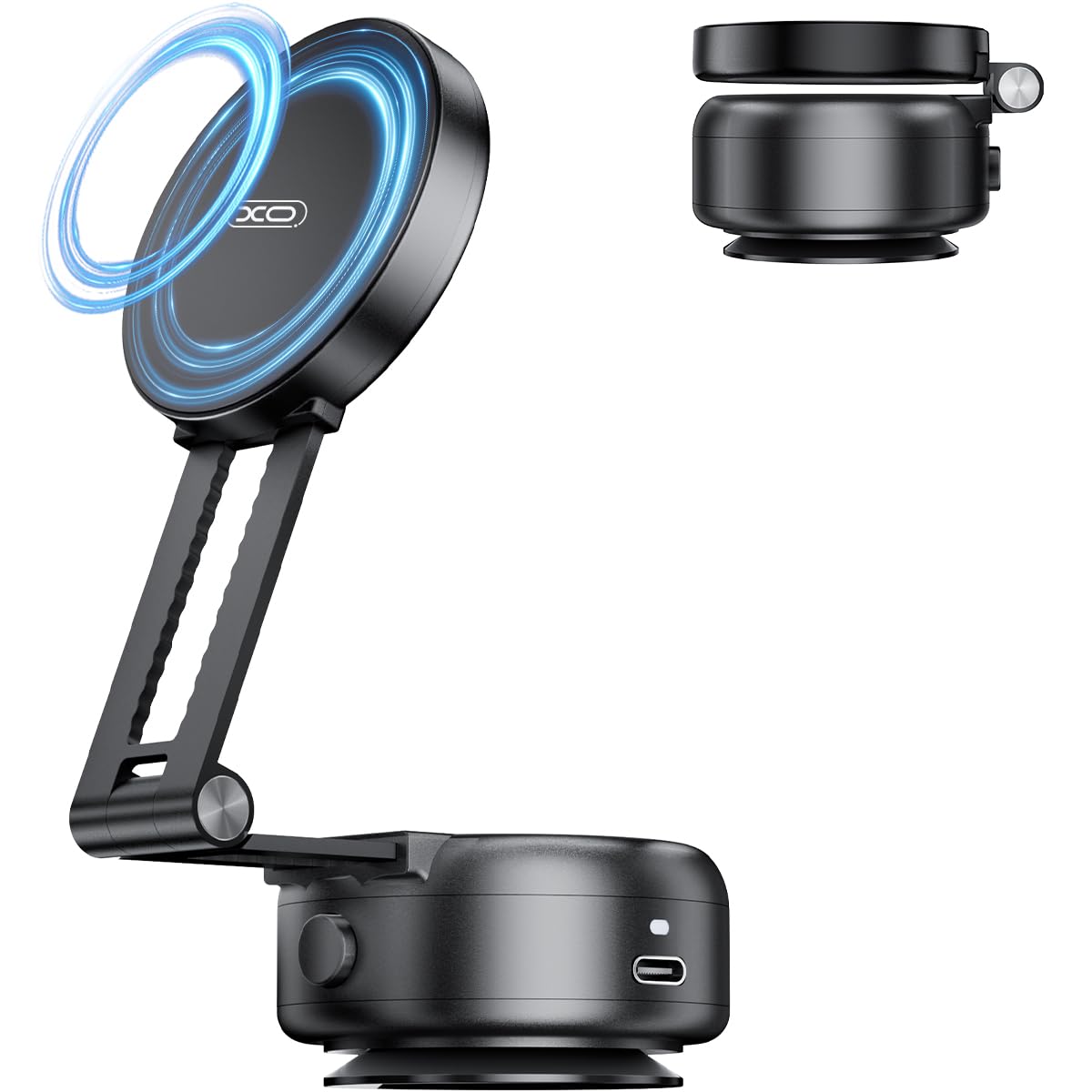 Vacuum Suction Magnetic Car Phone Holder - Foldable Adjustable Car Mount for iPhone 12/13/14/15/16 - Strong Magnetic Grip for Mirror/Glass/Screen/Smooth Non-Porous Surfaces (No Charging) - Perfect for Hands-Free Driving, GPS Navigation & Safe Phone Use on the Road