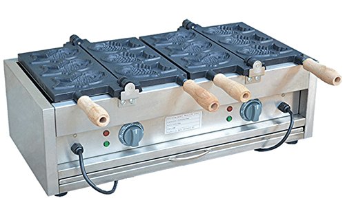 Nonstick Electric Taiyaki Fish Waffle Maker - 6-Cavity, 180° Opening, Dual Voltage (110V/220V) for Commercial & Home Use - Perfect for Japanese Desserts, Street Food Snacks, and Breakfast Cooking