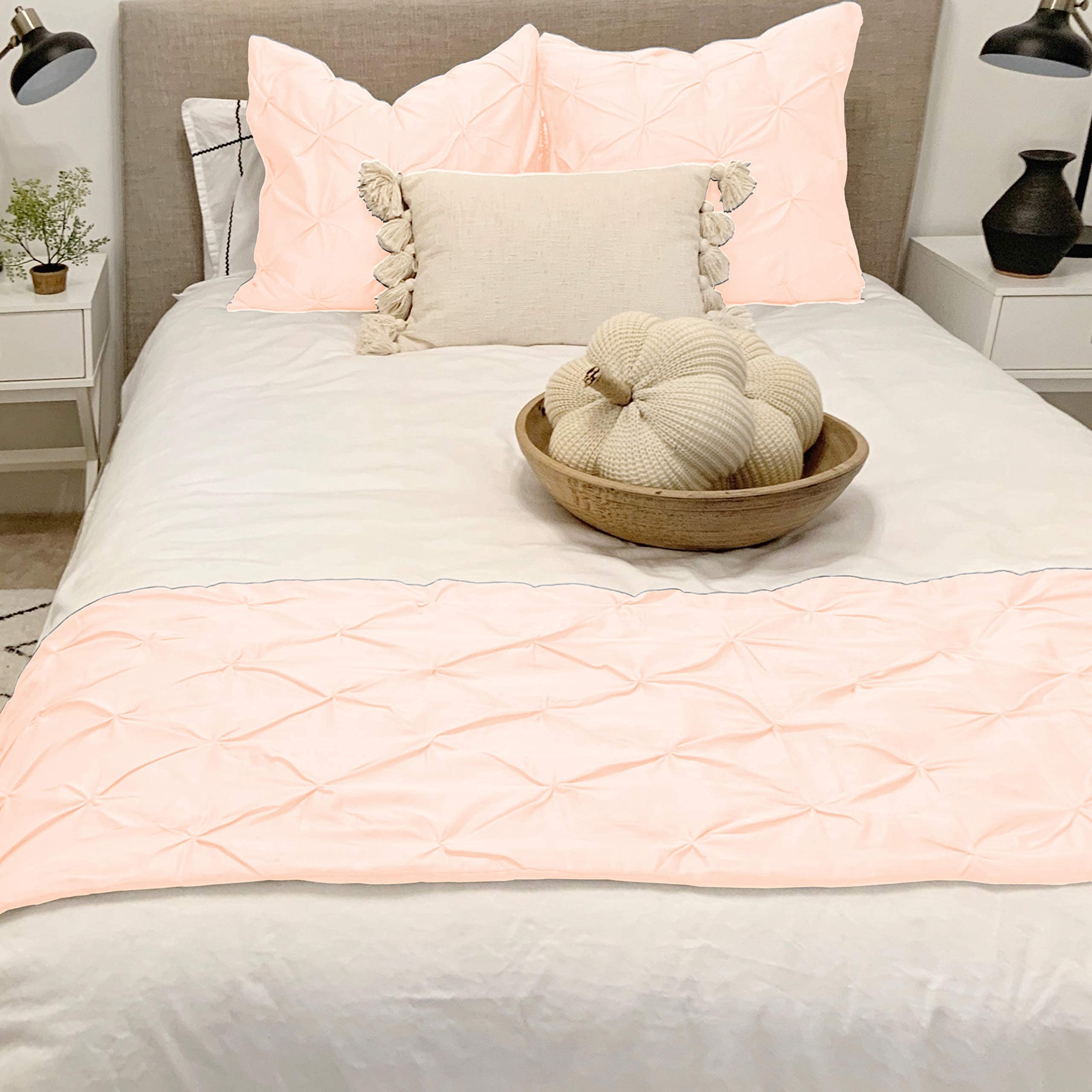 Luxury 800TC Pinch Pleated Bed Runner Set - Queen Size 5-Piece (1 Bed Scarf & 4 Pillow Shams) 100% Premium Egyptian Cotton, Hotel-Style Decorative Bedding (88
