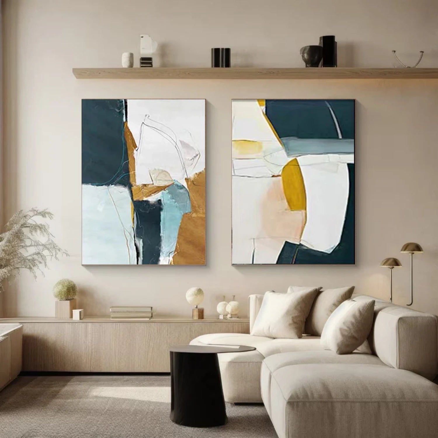 Abstract Wall Art Set of 2 - Modern Canvas Paintings for Living Room & Bedroom Decor - #AB 410 Home Office & Dining Room Wall Decorations