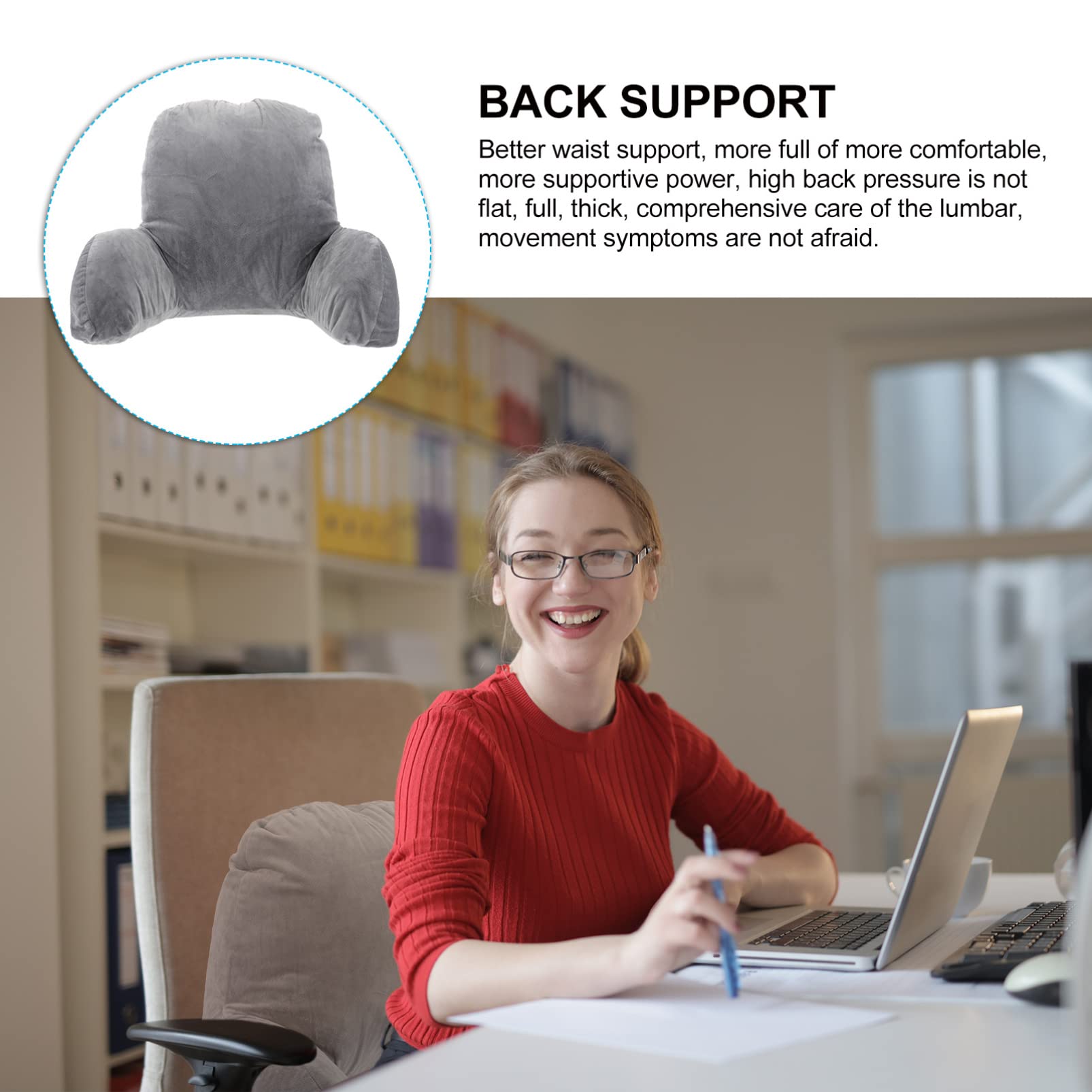 Plush Reading Pillow with Support Arms - Backrest Cushion for Adults, Bed Rest Pillow for Sitting Up in Bed, Lumbar Support for Reading, Watching TV & Relaxing - Perfect for Home, Office & Travel Use