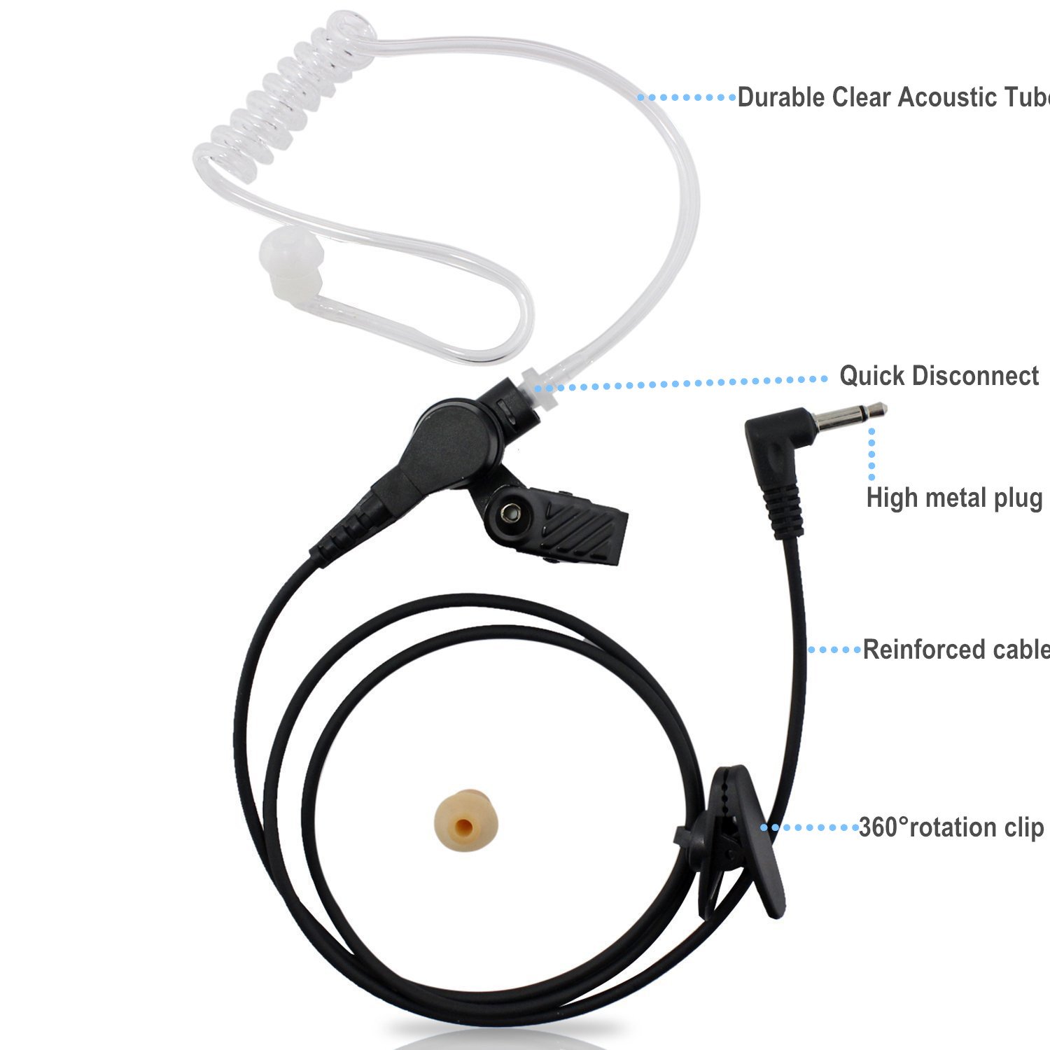 abcGoodefg 3.5mm Acoustic Tube Earpiece Headset - 10 Pack for Two-Way Radios & Speaker Mics - Lightweight & Durable Communication Earpiece for Security, Construction & Event Staff