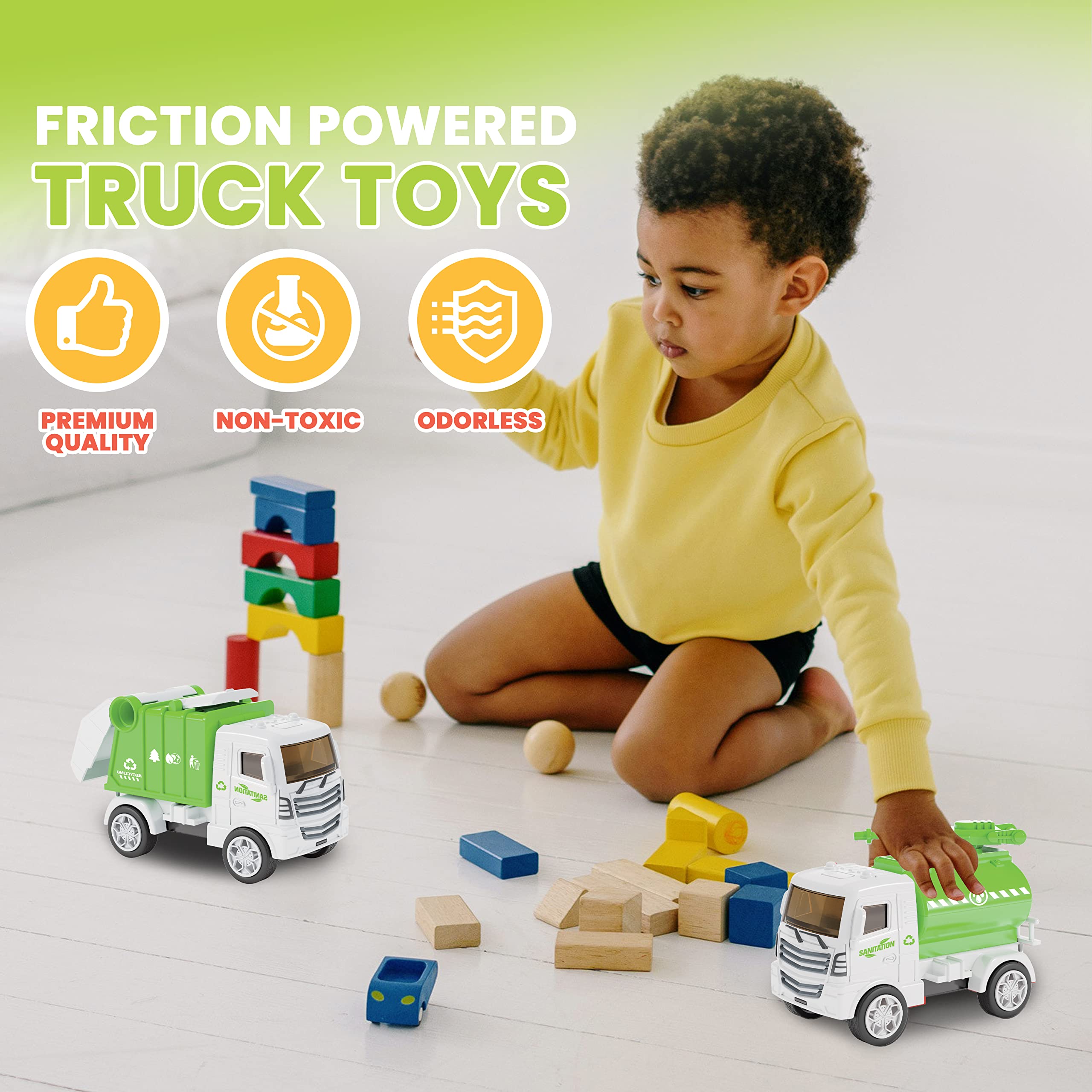KIDSTHRILL Small Toy Garbage Truck Set for Kids Ages 3-12 - 4pc Collection with Garbage Truck, Trash Truck & Dump Truck Models - Perfect for Pretend Play, Birthday Gifts & Educational Toys