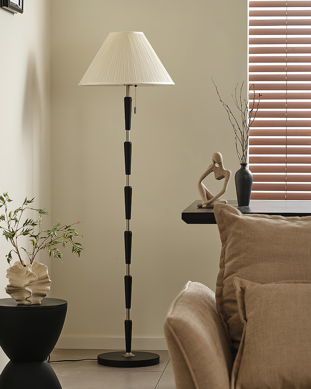 Modern Bamboo Knot Floor Lamp - Handcrafted Natural Wood Standing Light for Living Room, Bedroom & Office - Warm Ambient Lighting for Home Decor & Relaxation