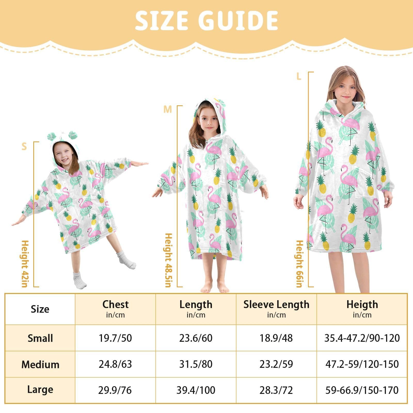 Pink Flamingo Tropical Leaf Kids Wearable Blanket Hoodie - Oversized Fleece Sweatshirt for Boys & Girls | Cozy Lounge Wear for Sleepovers, Movie Nights & Camping