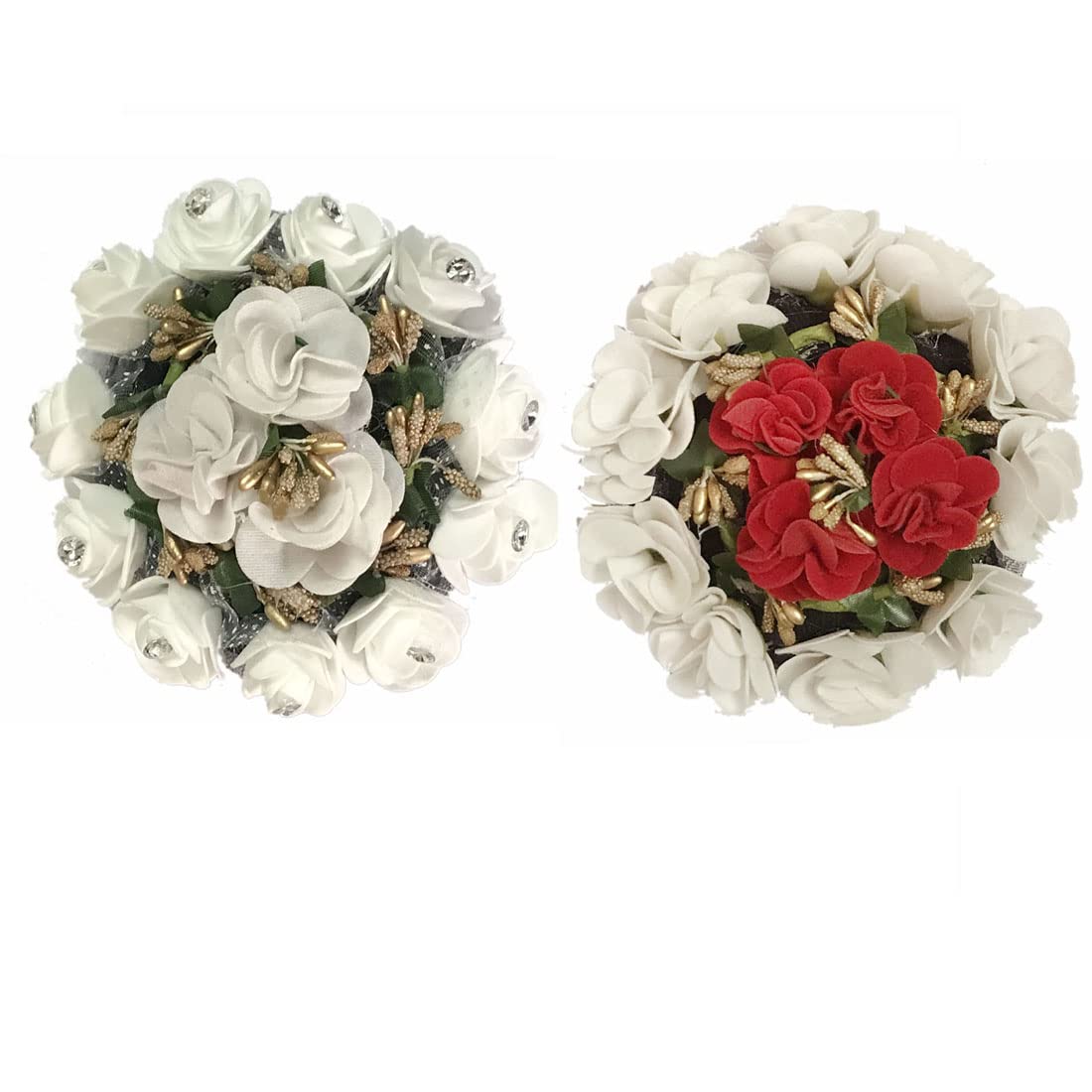 Arooman™ Bridal Artificial Flower Hair Clips - Red & White Pack of 2 for Women & Girls | Wedding, Party, Prom Hair Accessories | Perfect for Bridal Hairstyles, Bun Decorations & Special Occasions