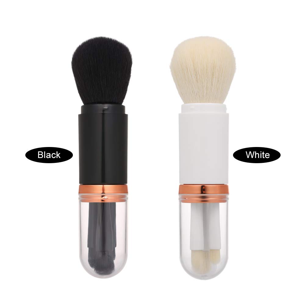 4 in 1 Portable Makeup Brush Set - Retractable Eye Shadow, Lip, Toning & Powder Brushes for Travel & On-the-Go Touch Ups