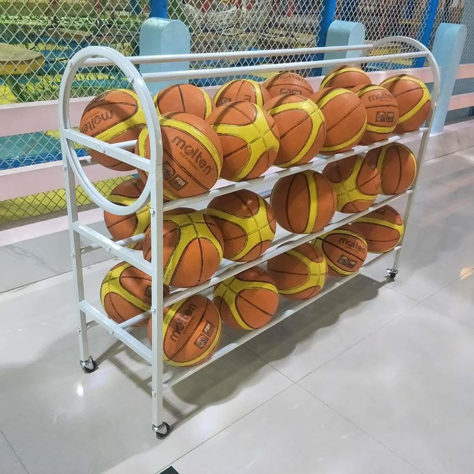 35-Ball Basketball Storage Rack with Wheels - Heavy Duty Iron Ball Display Stand & Cart for Garage, Gym, or Sports Facility Organization