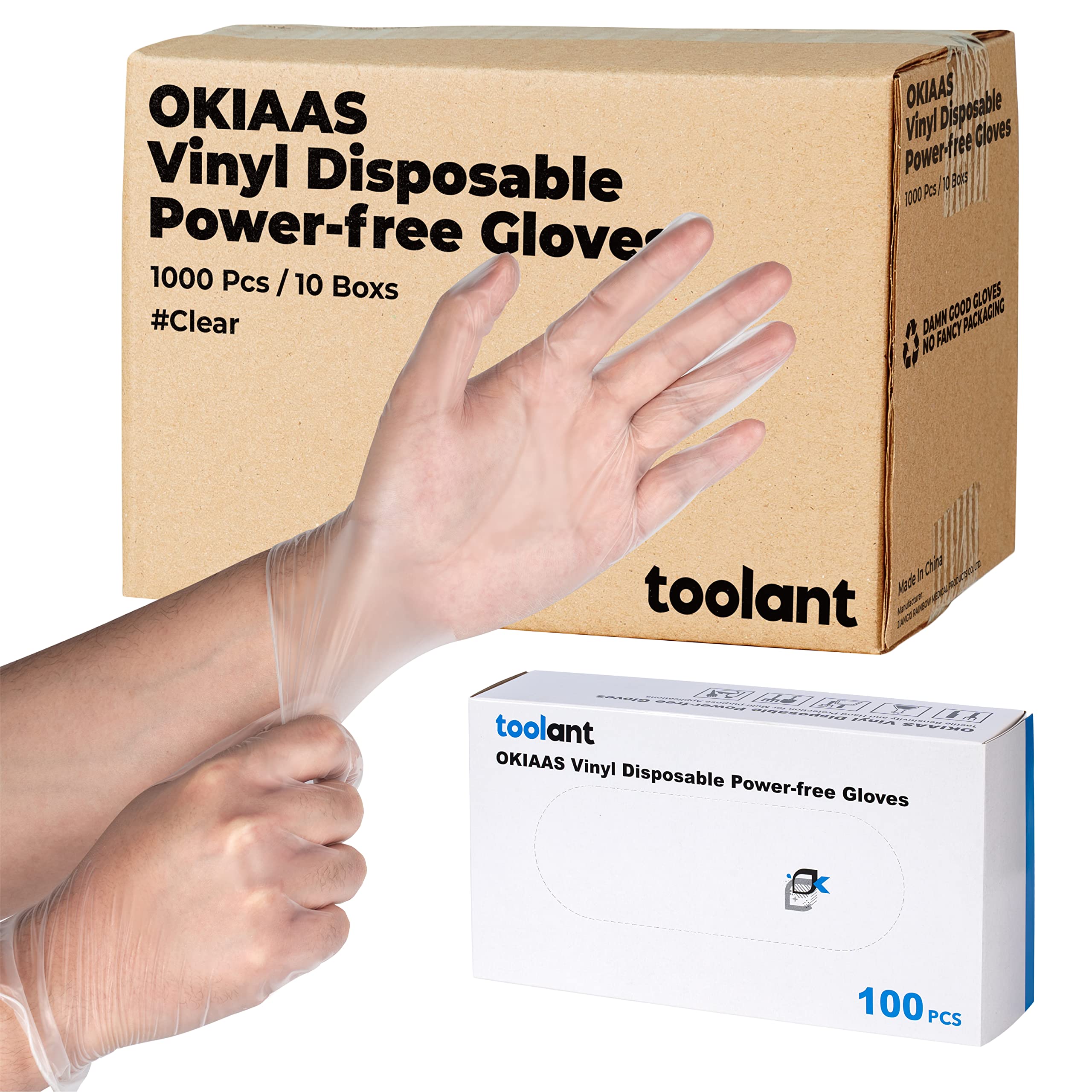 OKIAAS Disposable Vinyl Gloves - 1000 Pcs Bulk Pack (10 Boxes) | Latex-Free, Powder-Free Clear Gloves for Food Handling, Cleaning, Medical Use & Lab Work | Ideal for Home, Restaurant, Healthcare & Industrial Use
