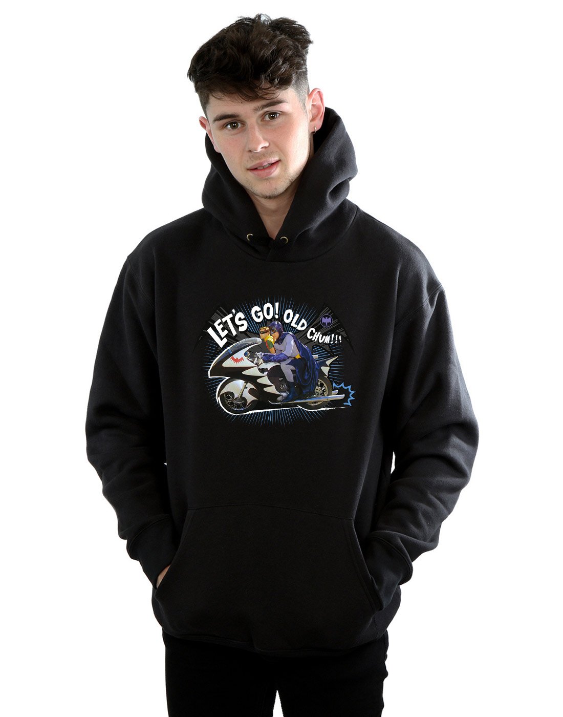 DC Comics Batman TV Series Bat Bike Hoodie for Men - Superhero Graphic Pullover Sweatshirt - Perfect for Cosplay, Comic Con & Casual Wear