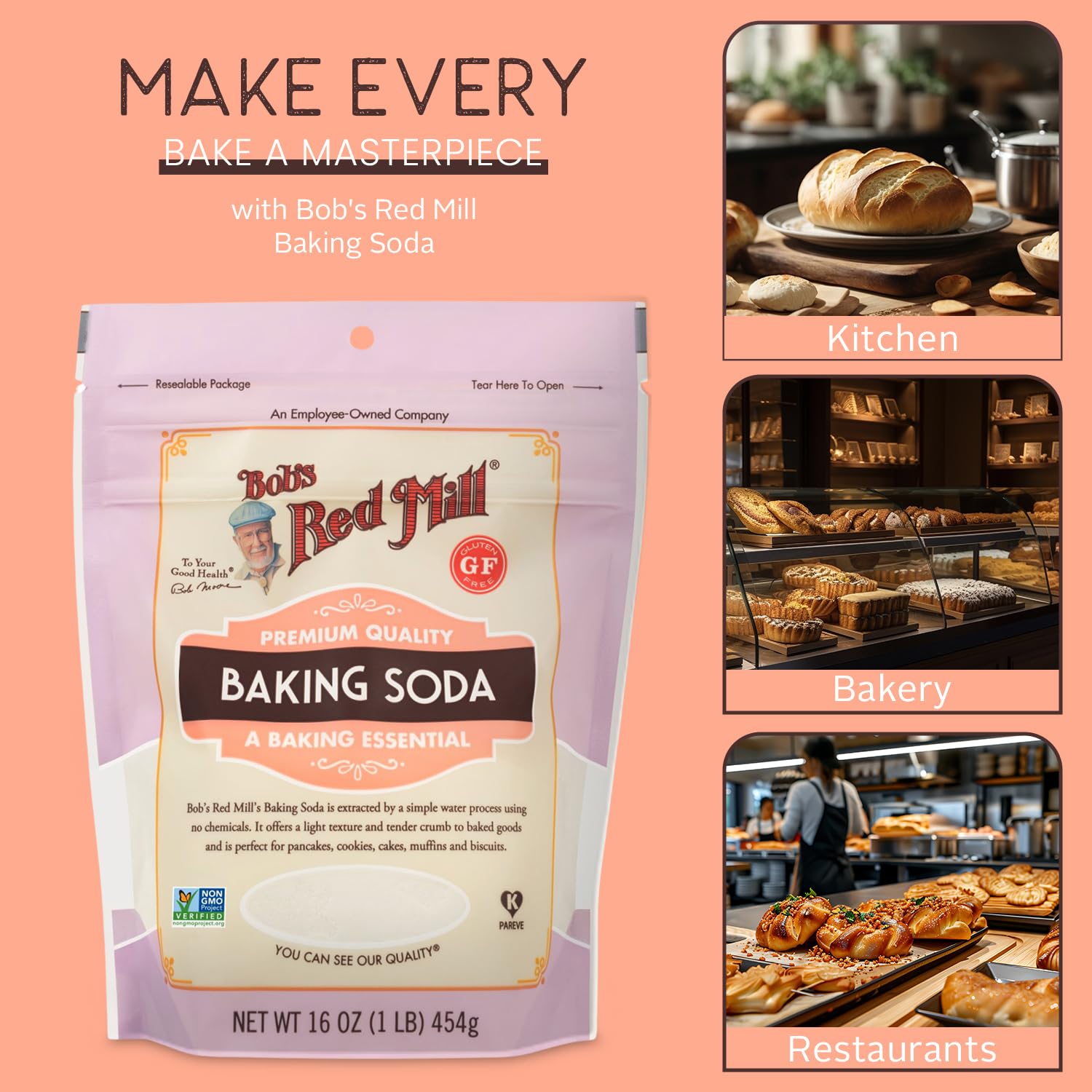 Pure Baking Soda 4-Pack (16 Oz Each) - Aluminum Free, Gluten Free Baking Powder for Pancakes, Cookies, Cakes & Baking - Resealable Stand-Up Pouch - Perfect for Home Baking, Cooking & Cleaning