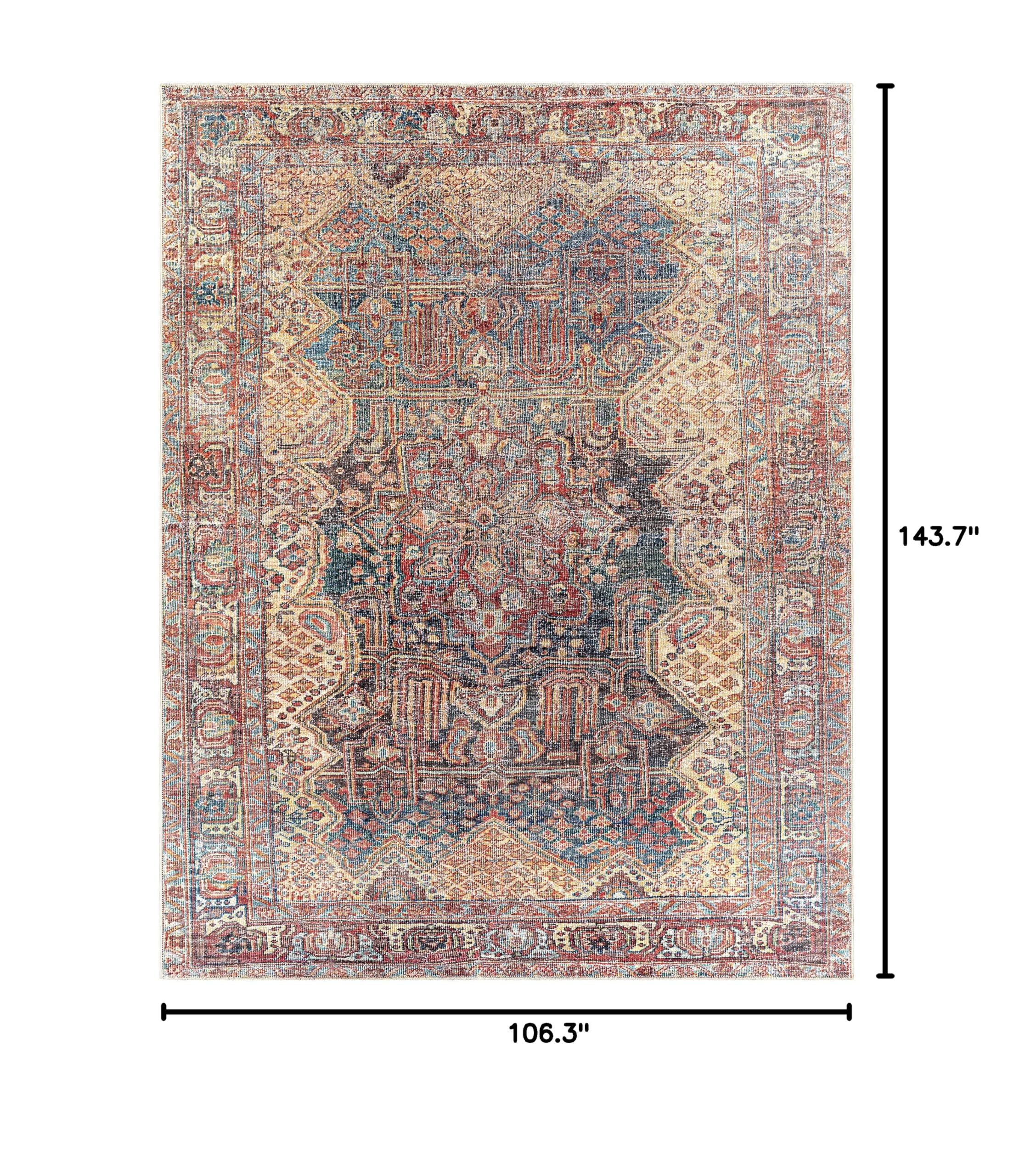 Hauteloom Mahaba Machine Washable Area Rug - Traditional Design in Orange, Blue, Beige - 8'10