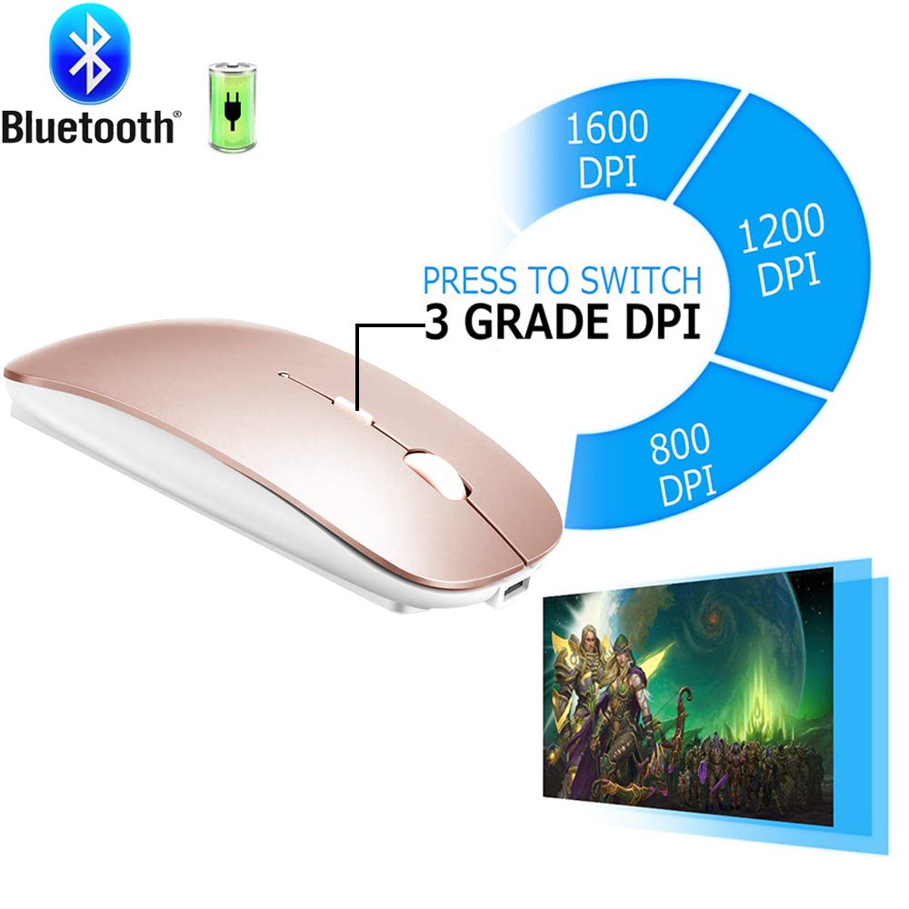 4 Modes Rechargeable Bluetooth Mouse BT3.0/5.2 with USB-2.4G/Type-C - Wireless Mouse for MacBook Pro/Air, iMac, iPad, Laptop, PC (Rose Gold) - Perfect for Office, Home & Travel Use