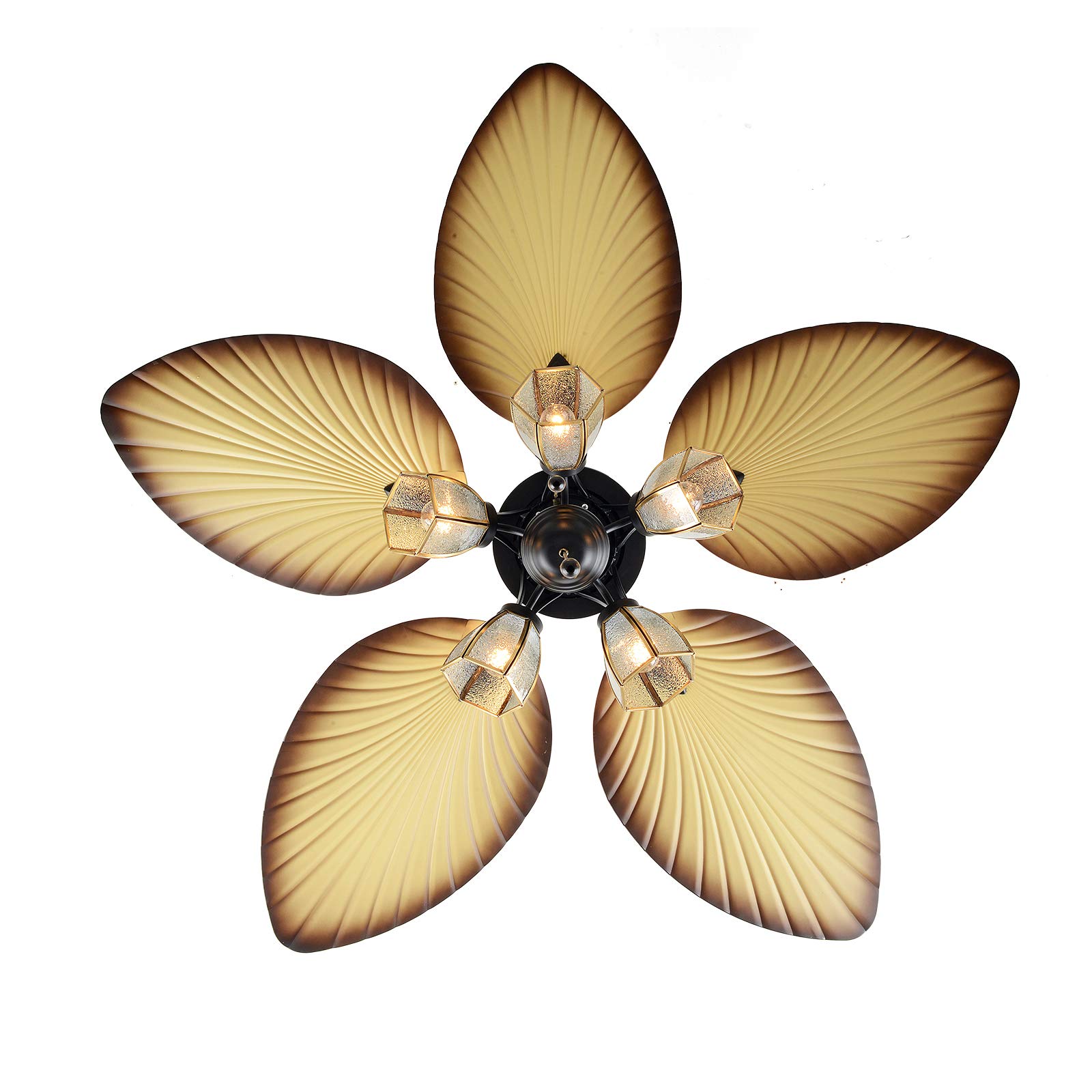 Eapmic 52-Inch Tropical Ceiling Fan with Sunset Bowl Light - 5 Hand-Carved Wooden Leaf Blades, Outdoor/Indoor Use - Perfect for Dining Room, Bedroom, Patio & Porch (5-Light, Style 2) | Durable & Stylish Cooling Solution for Home & Outdoor Spaces