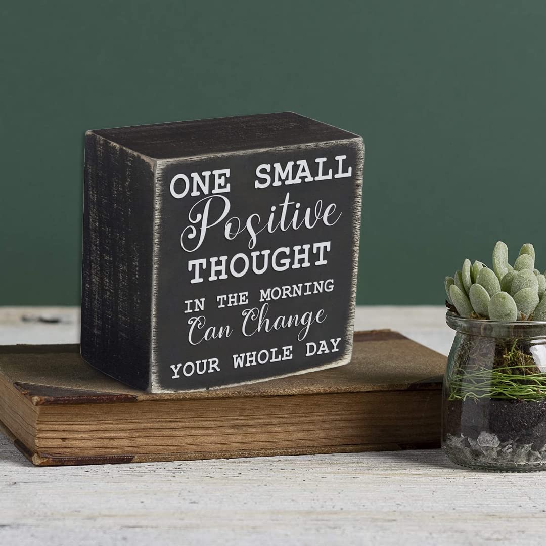 5x5 Inch Wooden Box Sign with Inspirational Quotes - 'Be Kind, Stay Humble, Never Stop' - Rustic Farmhouse Wall Art for Home, Office & Desk Decor - Perfect for Gifts, Weddings & Cozy Spaces