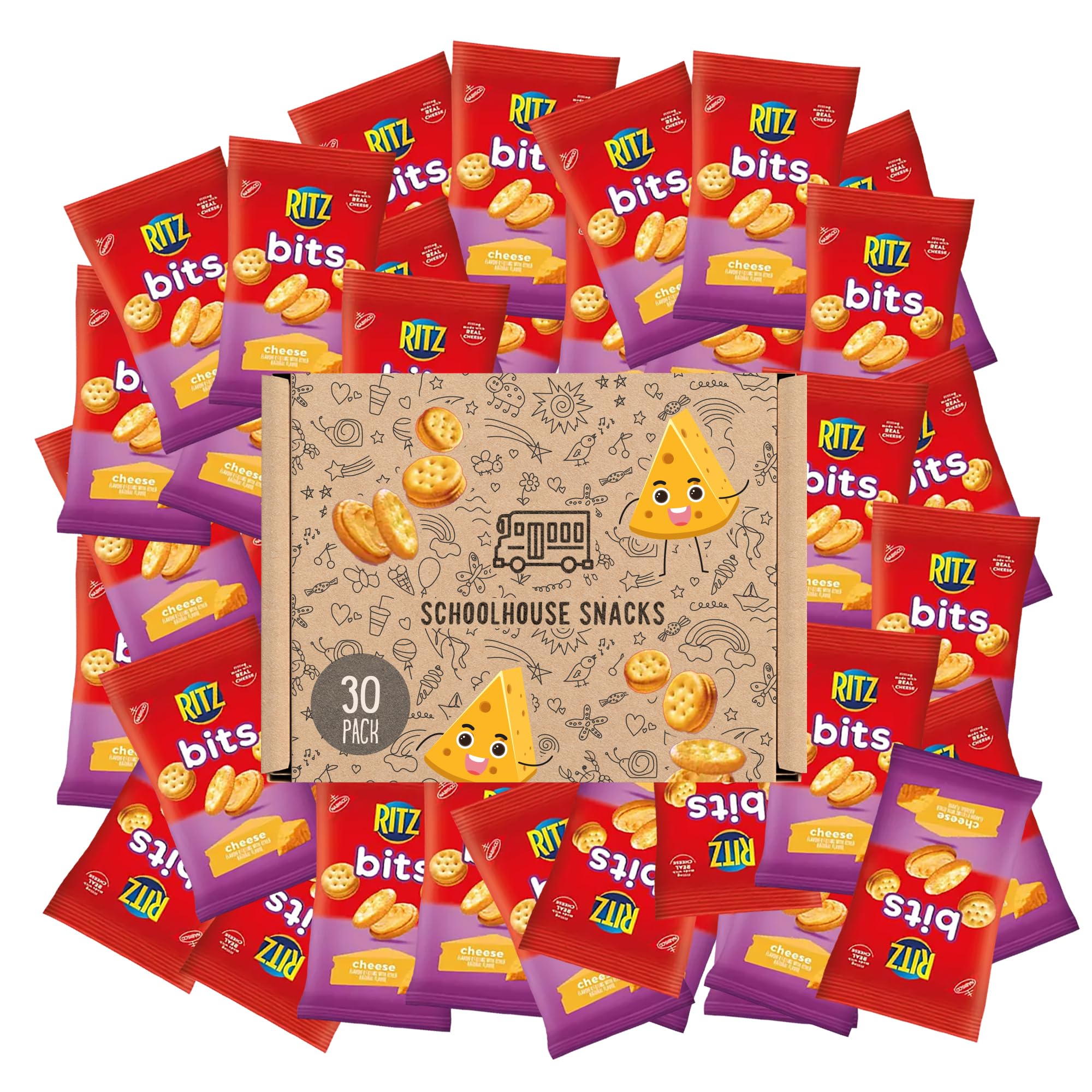 RITZ Bits Cheese Sandwich Crackers - 30 Pack (1.5oz Each) | Individually Wrapped Snack Packs | Perfect for School Lunches, Office Snacks & On-the-Go Treats