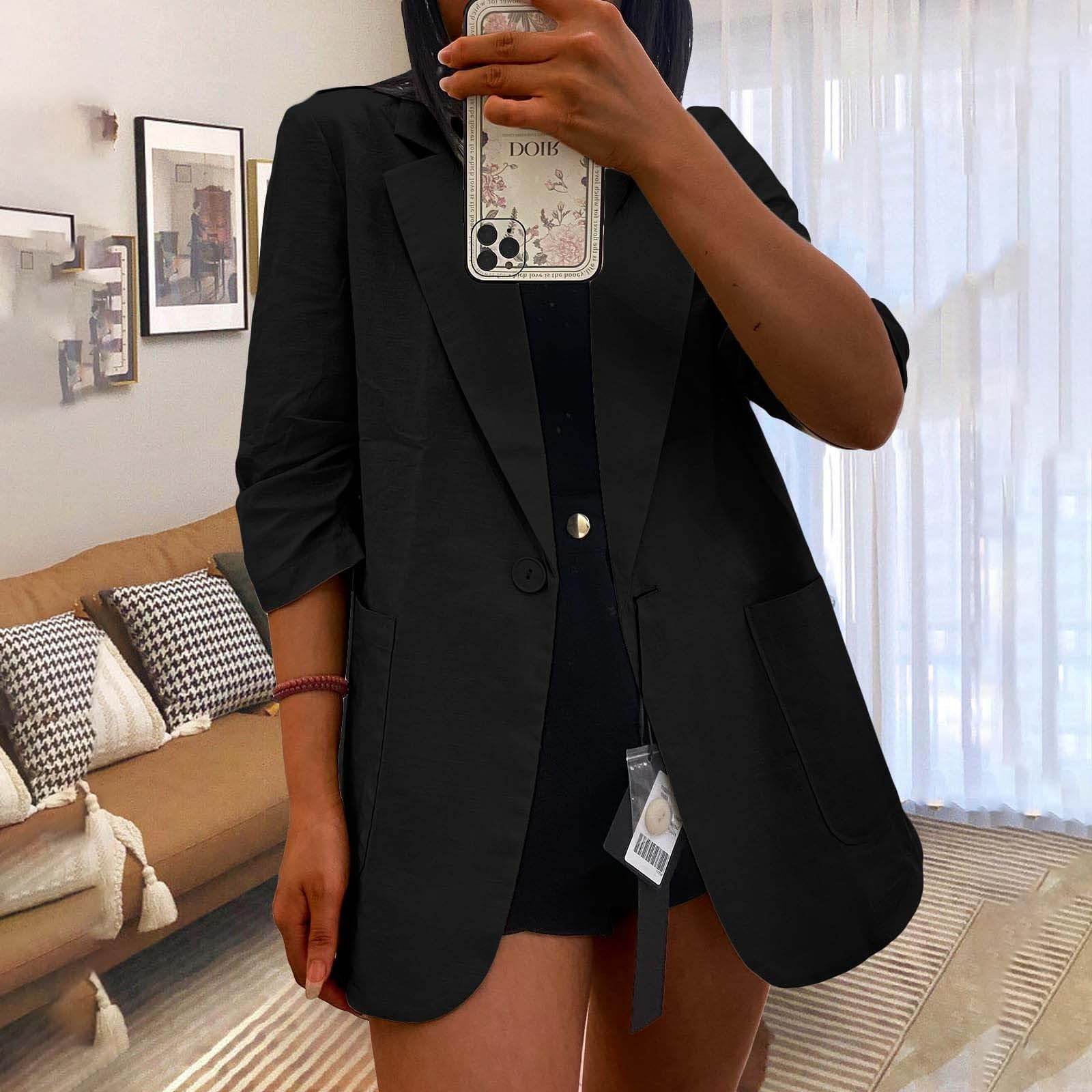 Women's Linen Blazer 2024 - Summer Business Casual Short Sleeve Suit Jacket with Lapel & Button for Office Work | Perfect for Business Meetings, Office Wear & Smart Casual Outfits